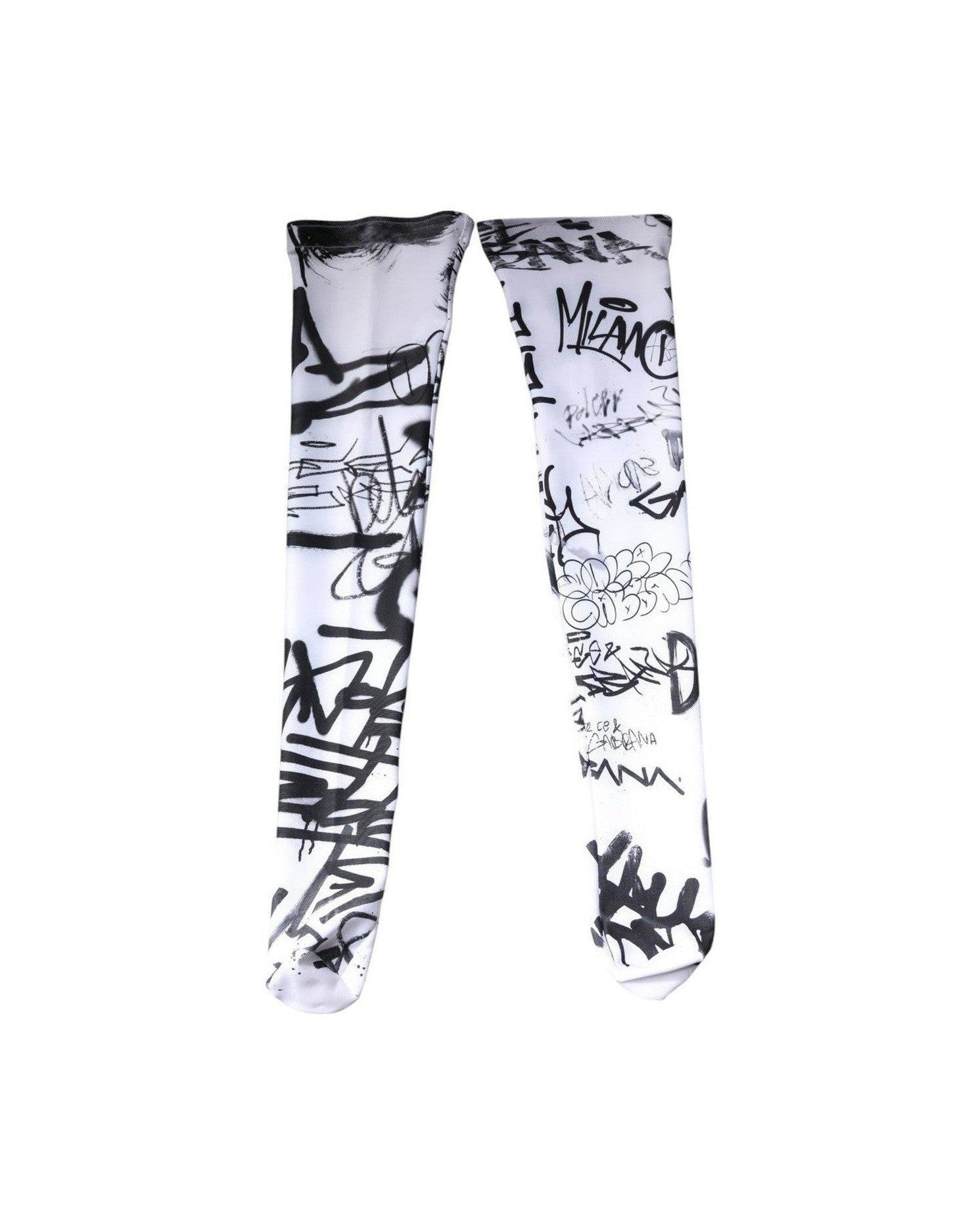 Dolce & Gabbana White Cotton Graffiti Over Calf Stockings Socks Glam Steals