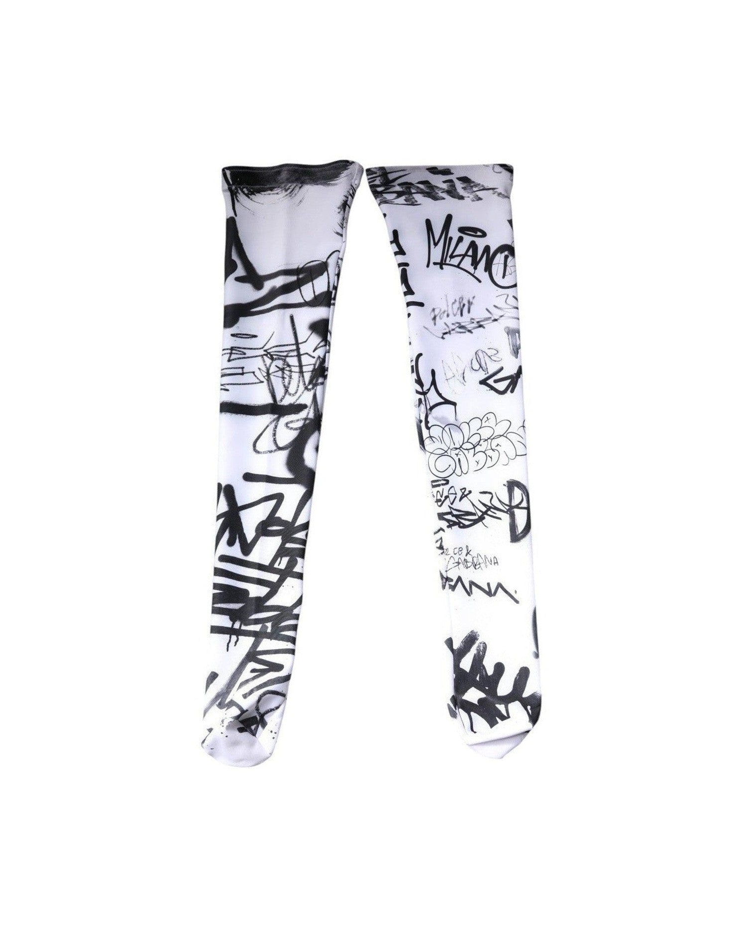 Dolce & Gabbana White Cotton Graffiti Over Calf Stockings Socks Glam Steals