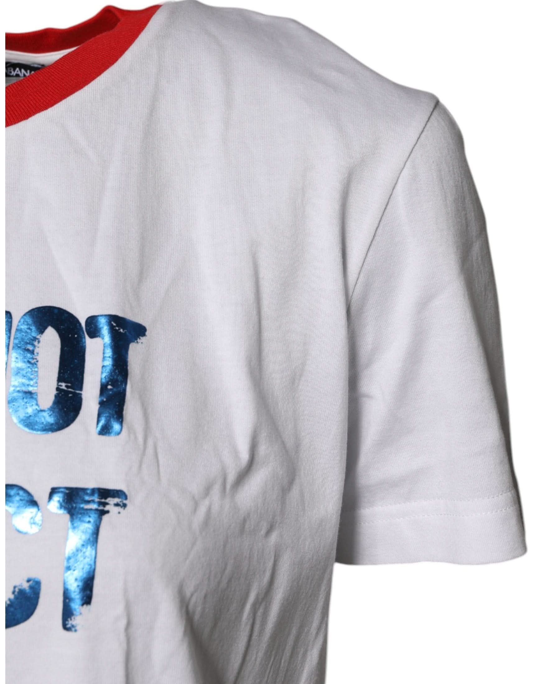 Dolce & Gabbana White Cotton Graphic Print Crew Neck T-Shirt T-Shirts