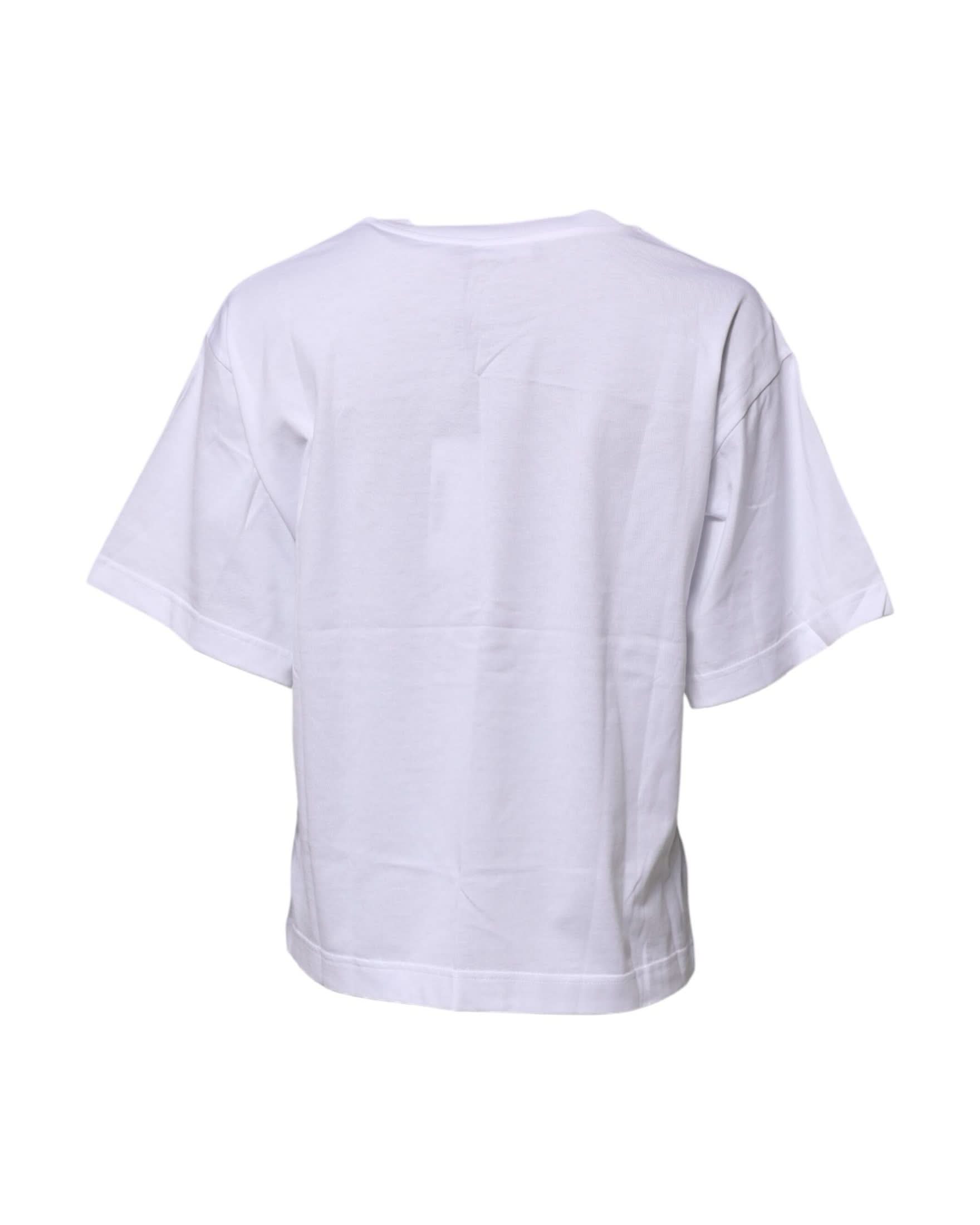 Dolce & Gabbana White Cotton Graphic Print Crew Neck T-Shirt T-Shirts