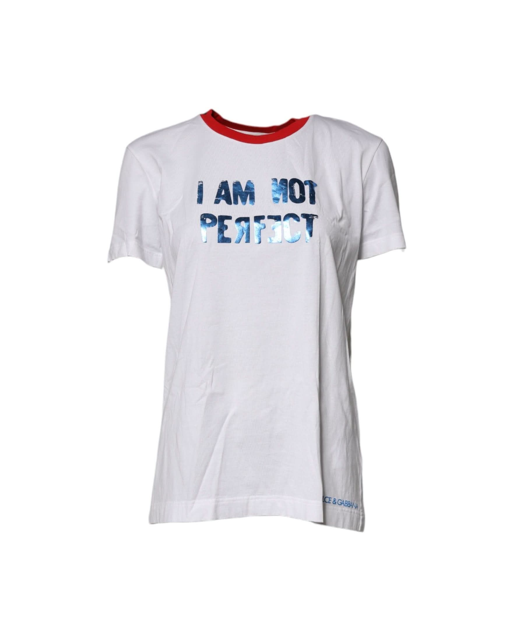 Dolce & Gabbana White Cotton Graphic Print Crew Neck T-Shirt T-Shirts