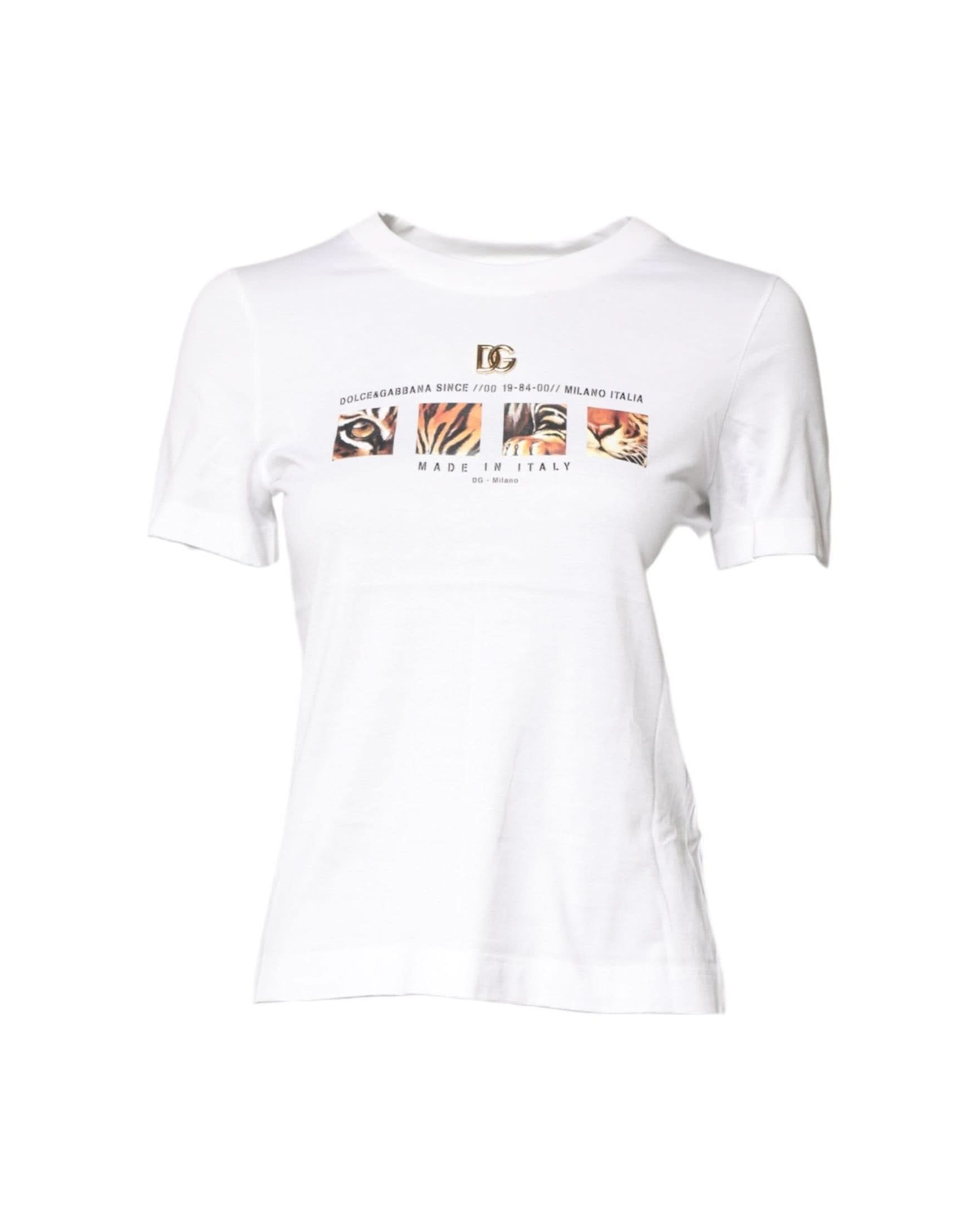 Dolce & Gabbana White Cotton Graphic Print Crew Neck T-Shirt T-Shirts