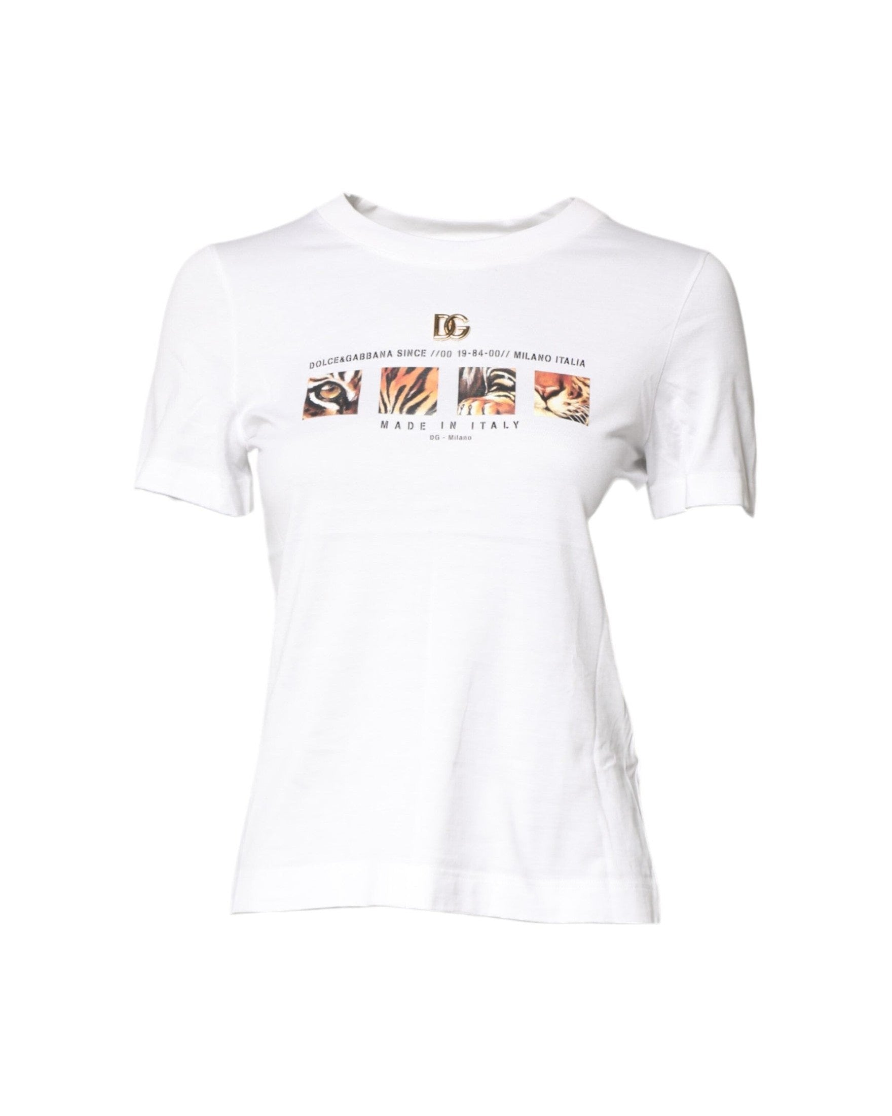Dolce & Gabbana White Cotton Graphic Print Crew Neck T-Shirt T-Shirts
