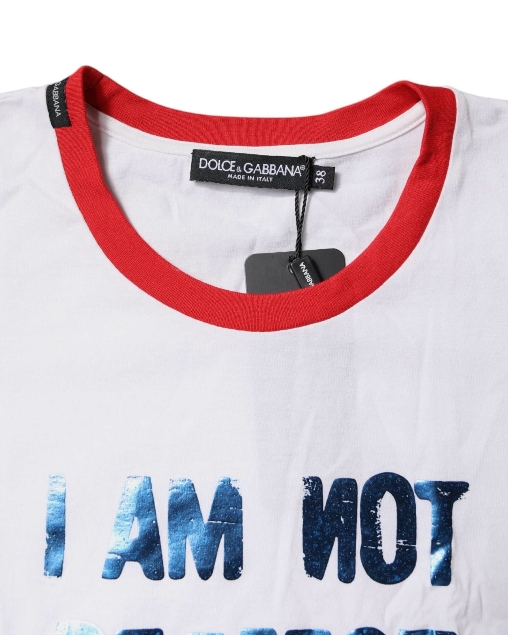 Dolce & Gabbana White Cotton Graphic Print Crew Neck T-Shirt T-Shirts