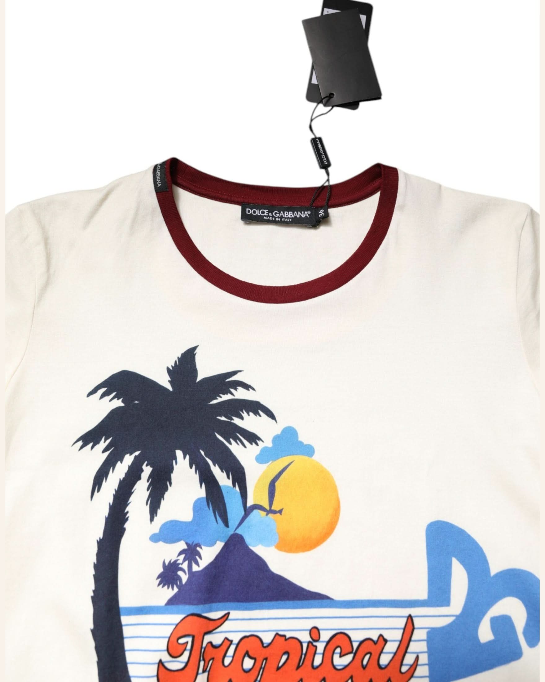 Dolce & Gabbana White Cotton Print Short Sleeves Top T-Shirt T-Shirts