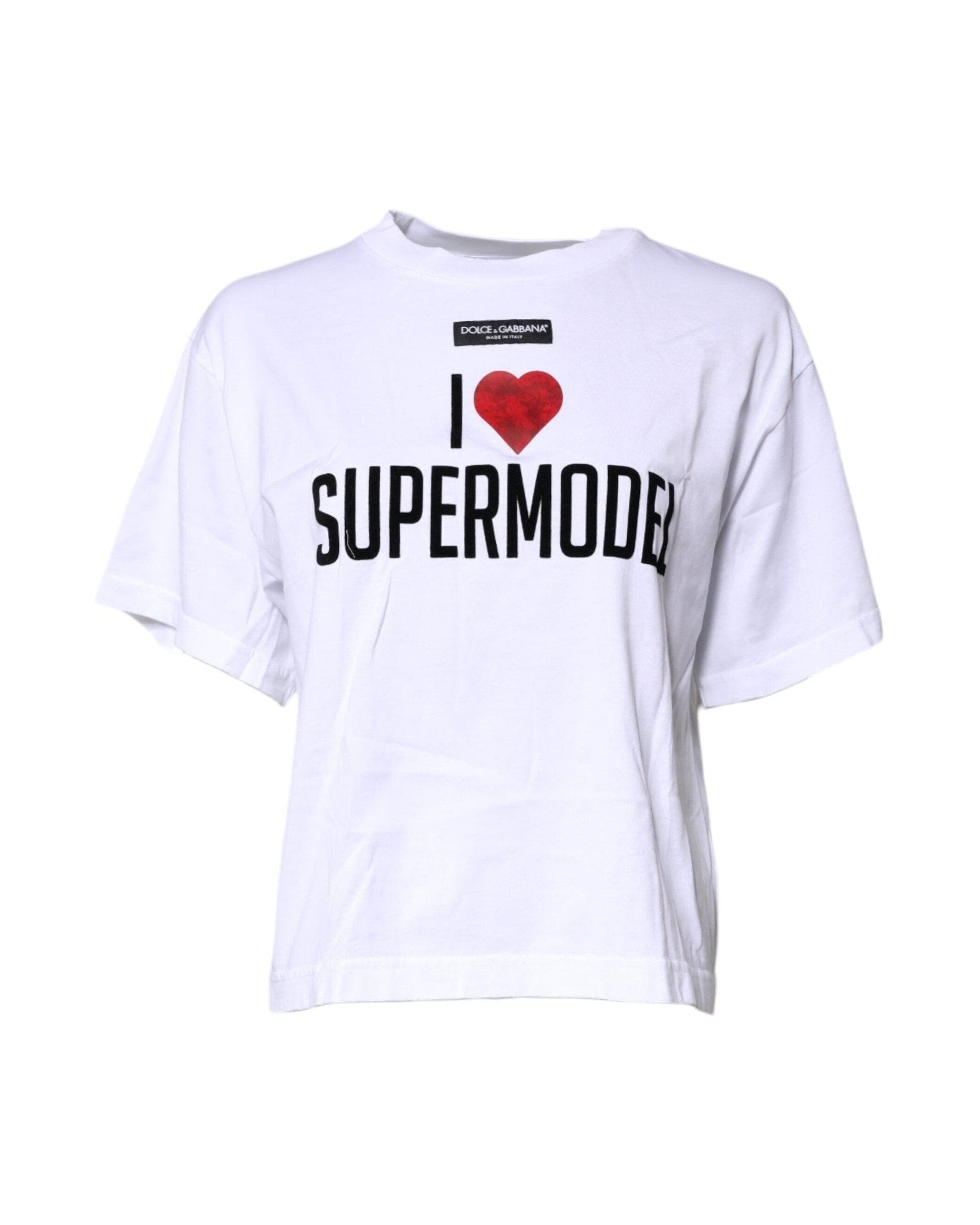 Dolce & Gabbana White Cotton Printed Round Neck Top T-Shirt T-Shirts