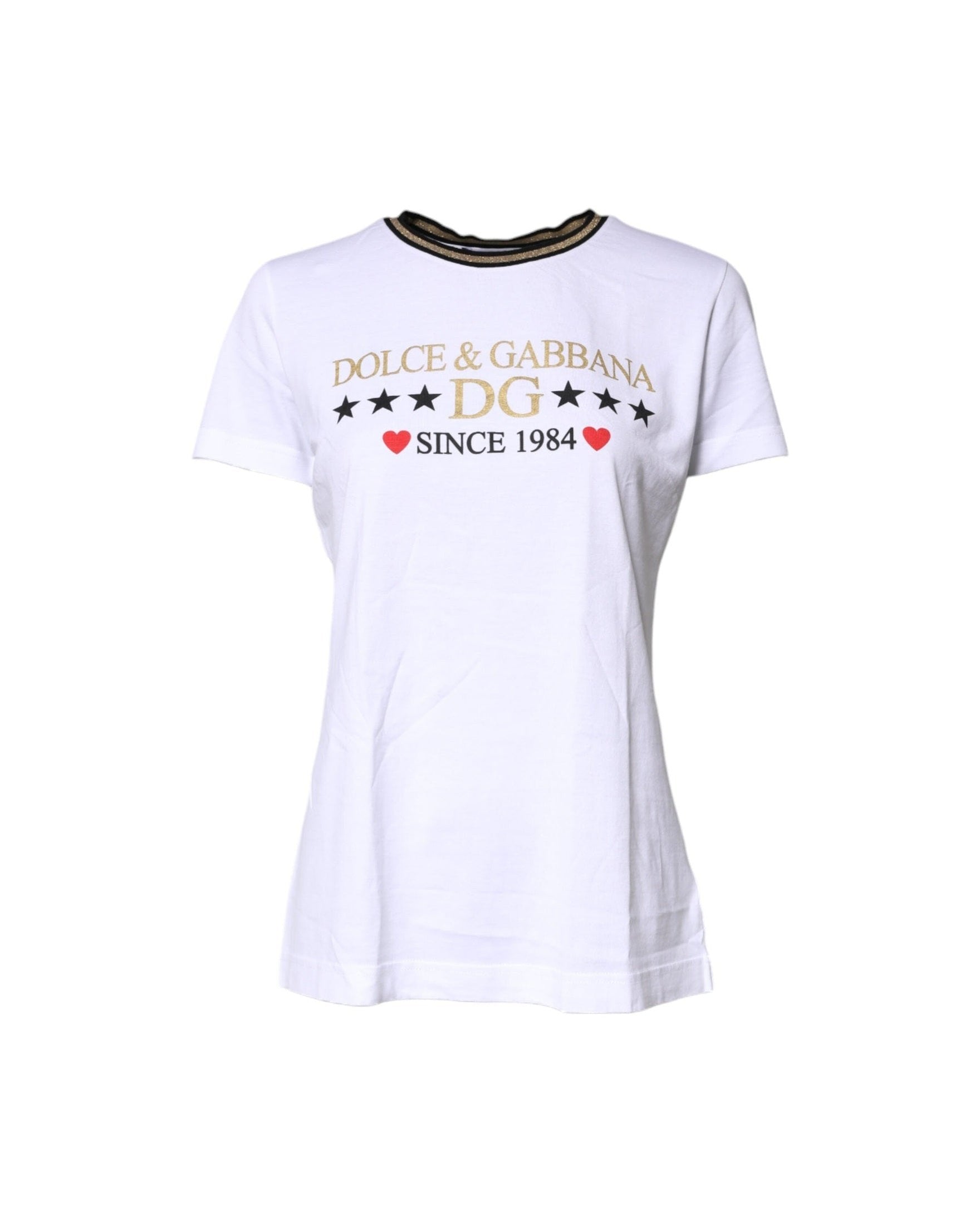 Dolce & Gabbana White Cotton Printed Round Neck Top T-Shirt T-Shirts
