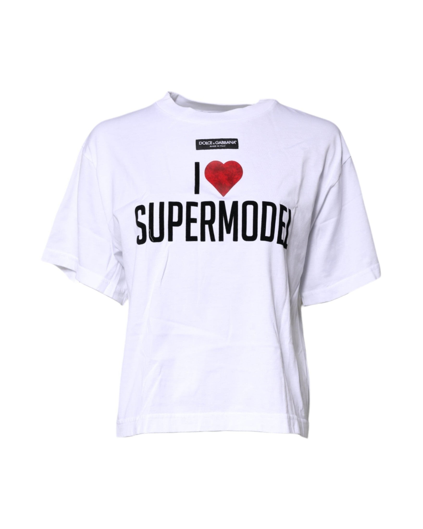 Dolce & Gabbana White Cotton Printed Round Neck Top T-shirt Glam Steals