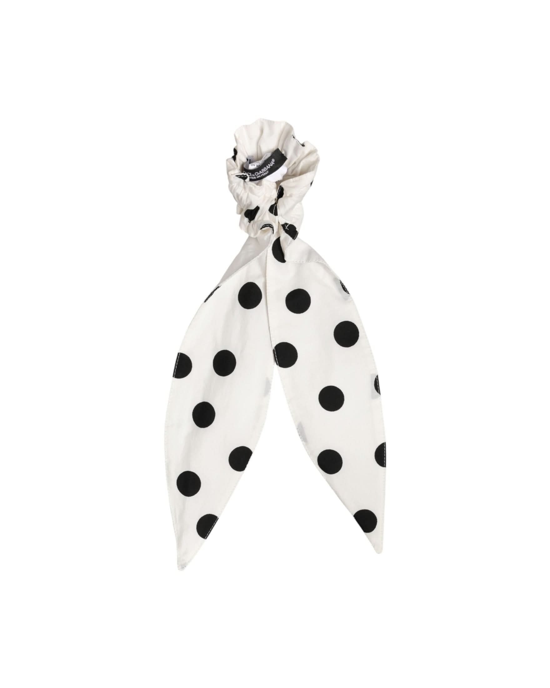 Dolce & Gabbana White Cotton Scrunchie Polka Dot Scarf Tie Ponytail Holders