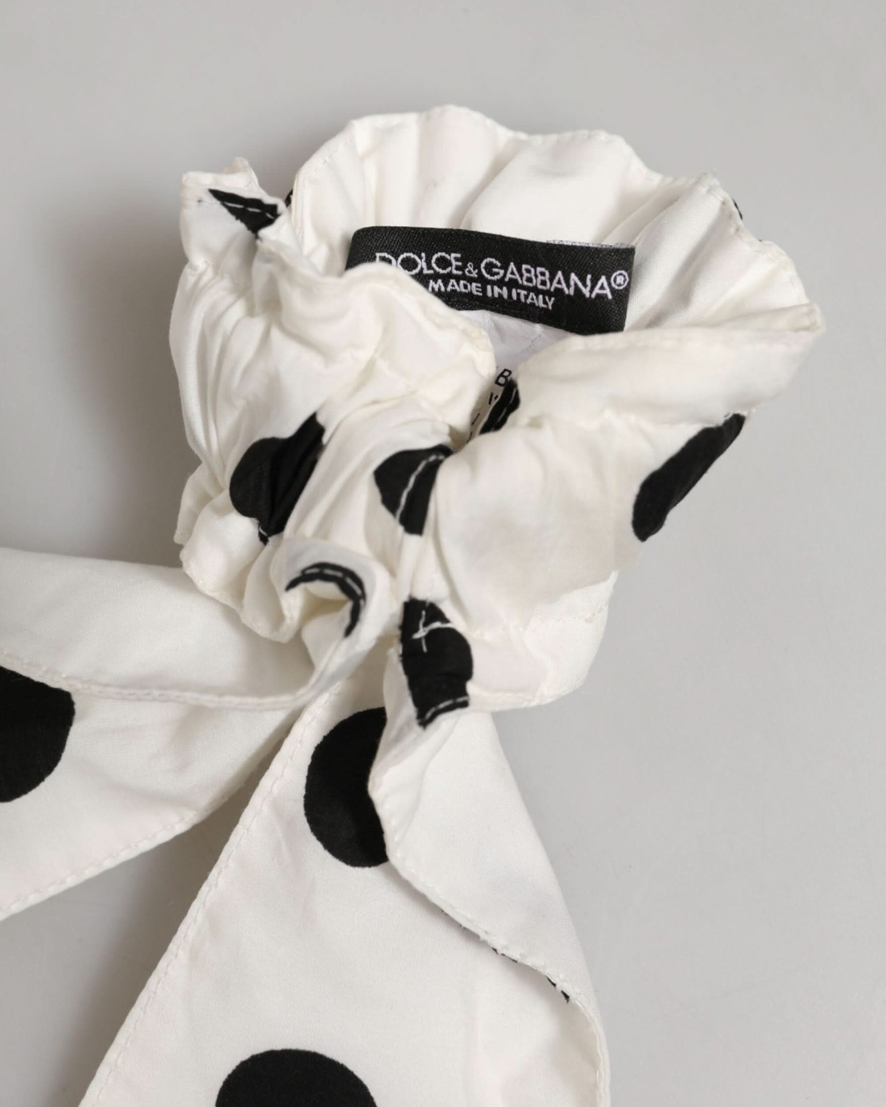 Dolce & Gabbana White Cotton Scrunchie Polka Dot Scarf Tie Ponytail Holders