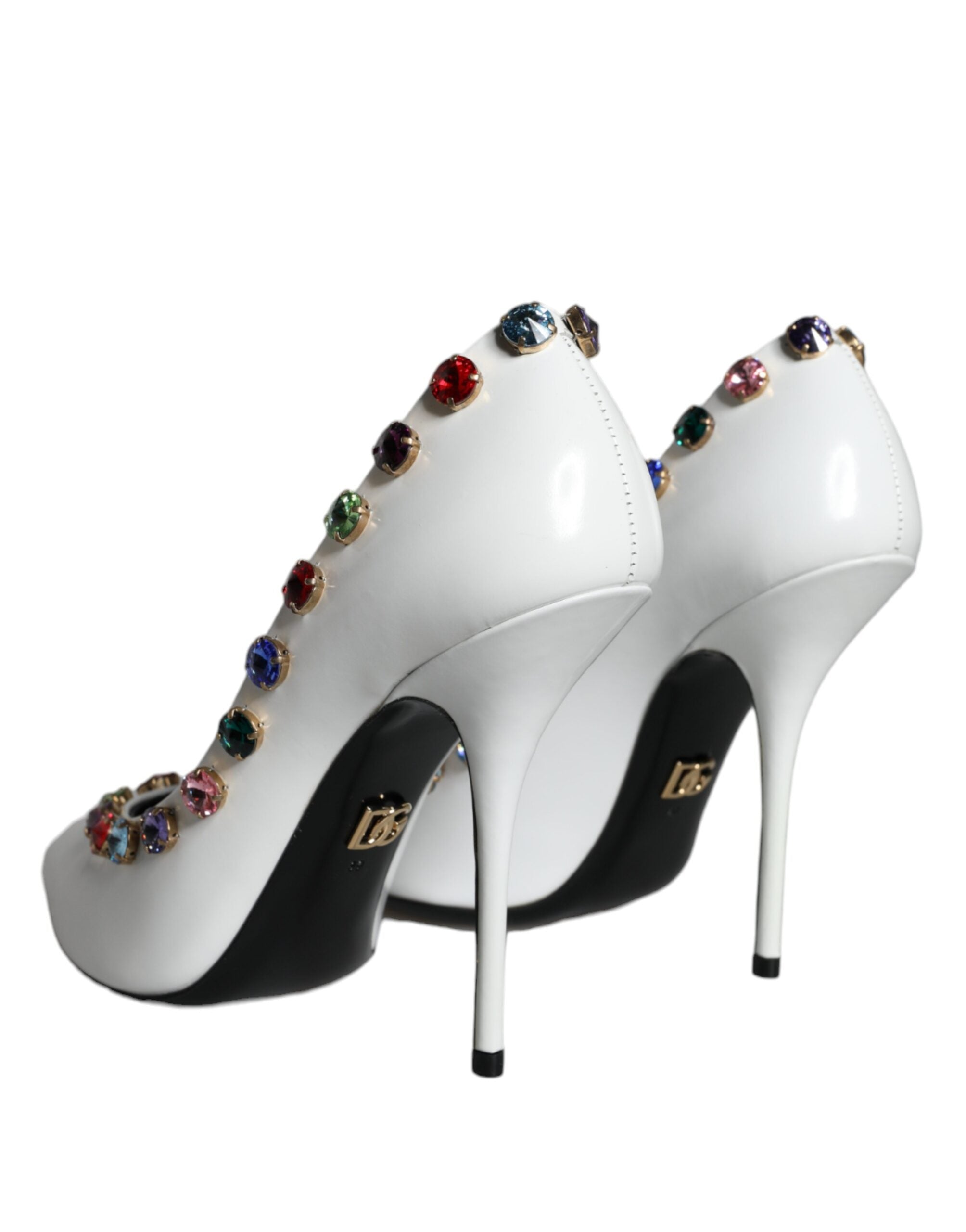 Dolce & Gabbana White Crystal Leather High Heels Pumps Shoes Glam Steals