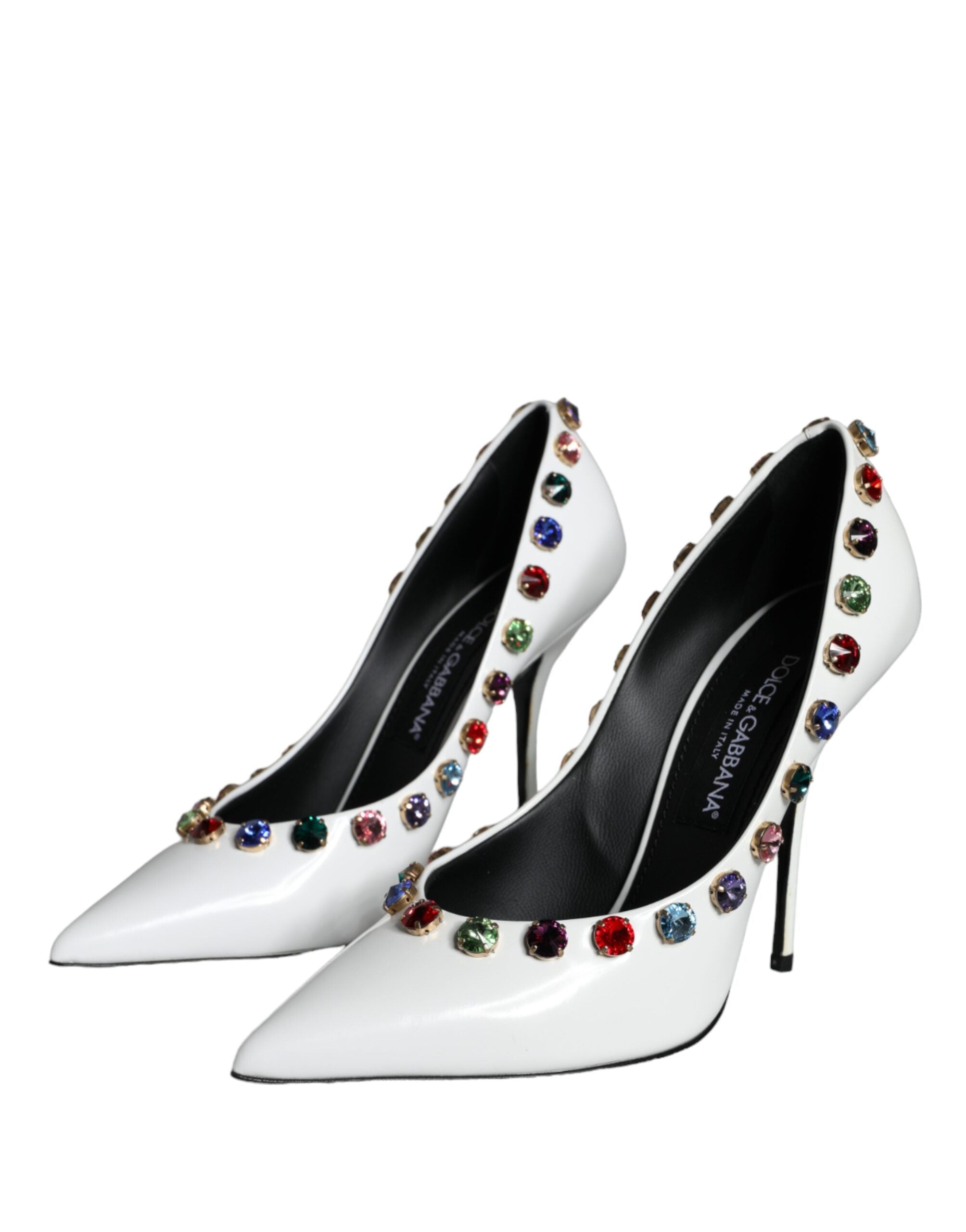 Dolce & Gabbana White Crystal Leather High Heels Pumps Shoes Glam Steals