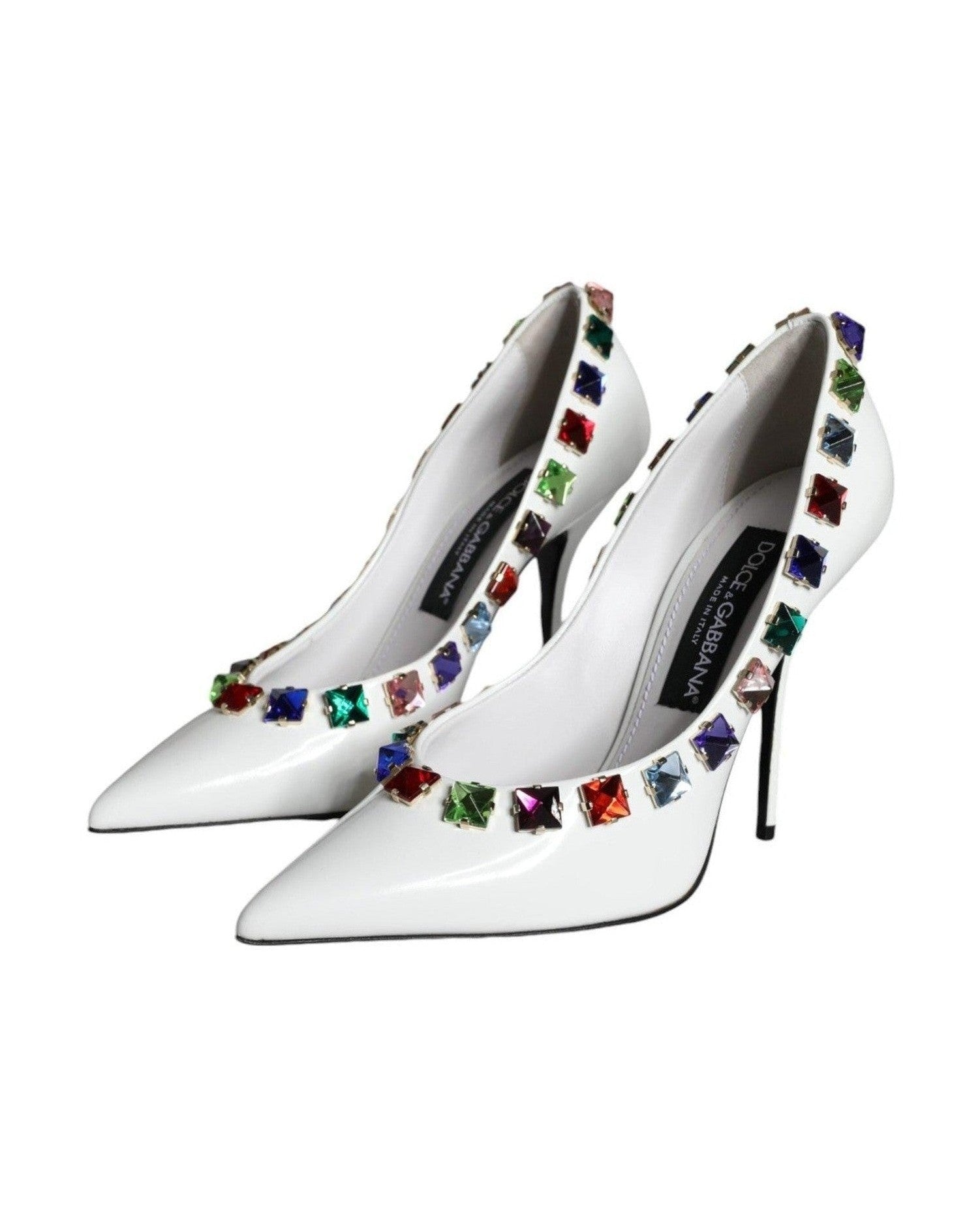 Dolce & Gabbana White Crystals Leather High Heels Pumps Shoes Glam Steals