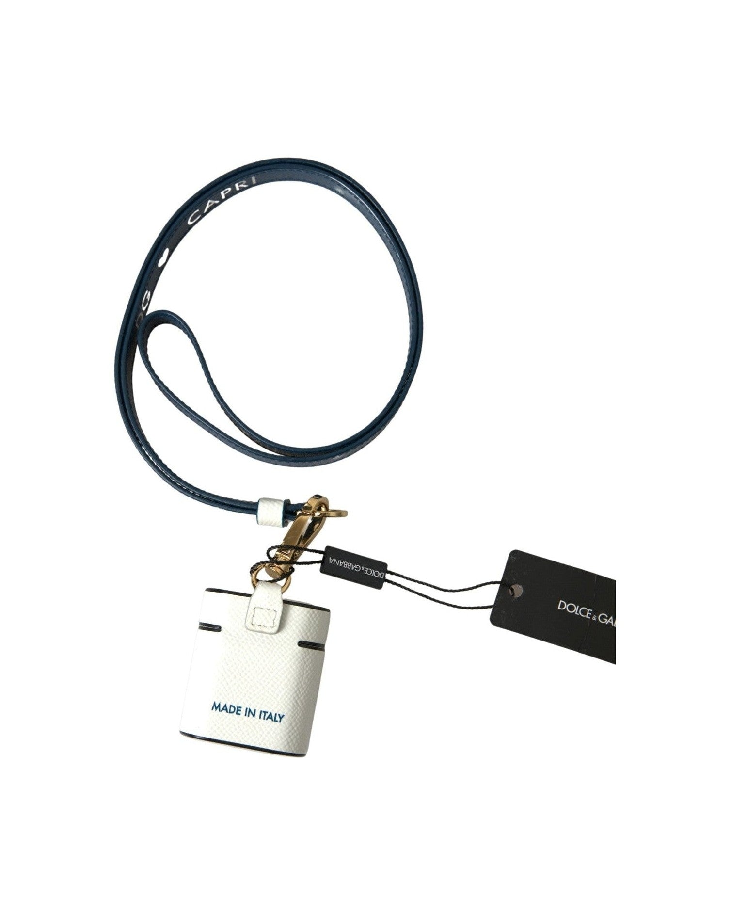 Dolce & Gabbana Elegant Leather Airpods Case In White Blue Glam Steals
