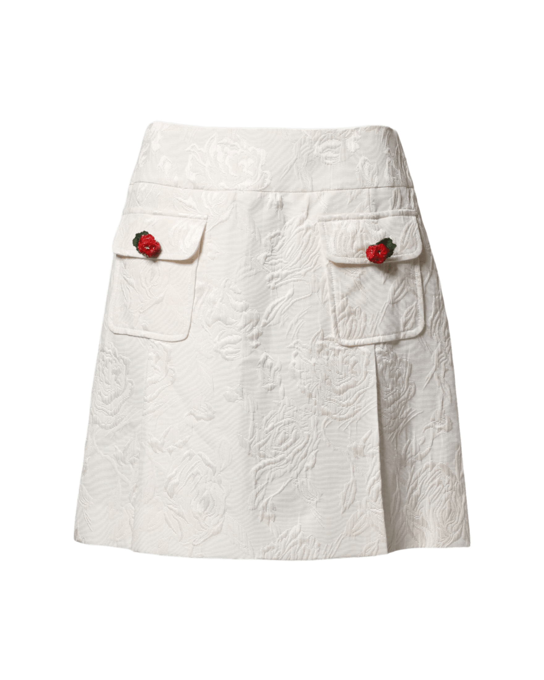 Dolce & Gabbana White Floral Brocade High Waist Mini Skirt Skirts