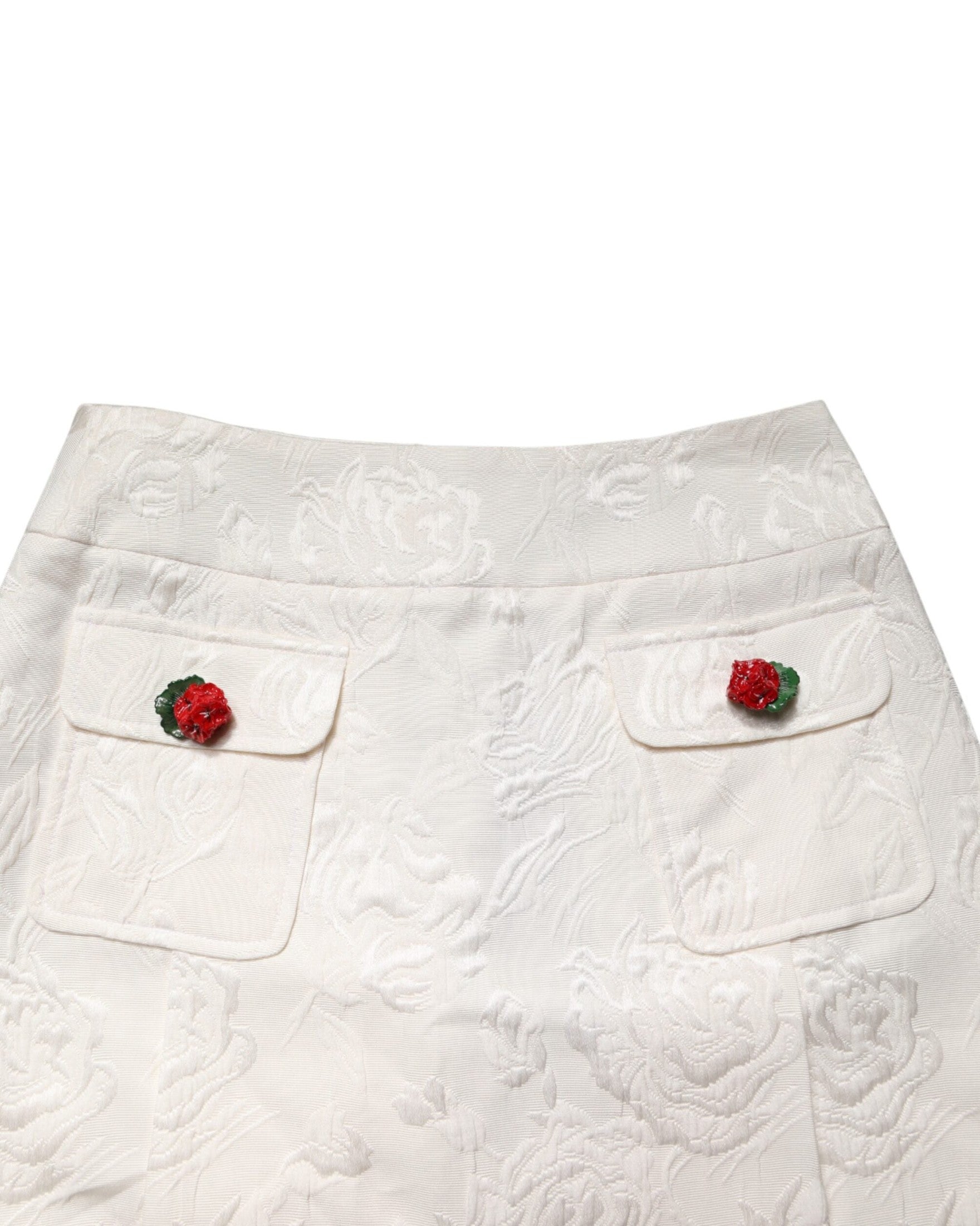 Dolce & Gabbana White Floral Brocade High Waist Mini Skirt Glam Steals