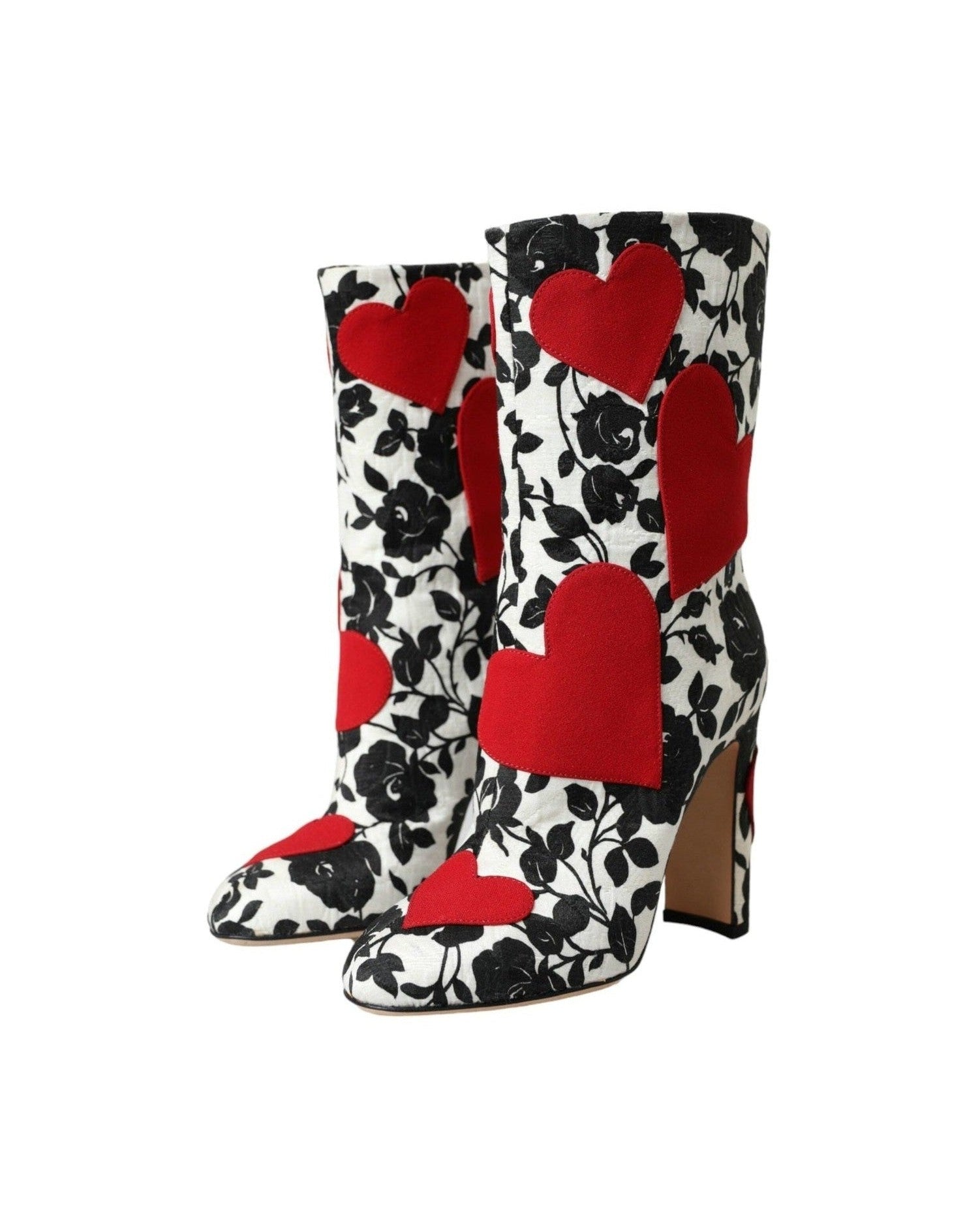Dolce & Gabbana White Floral Hearts Leather High Boots Shoes Boots