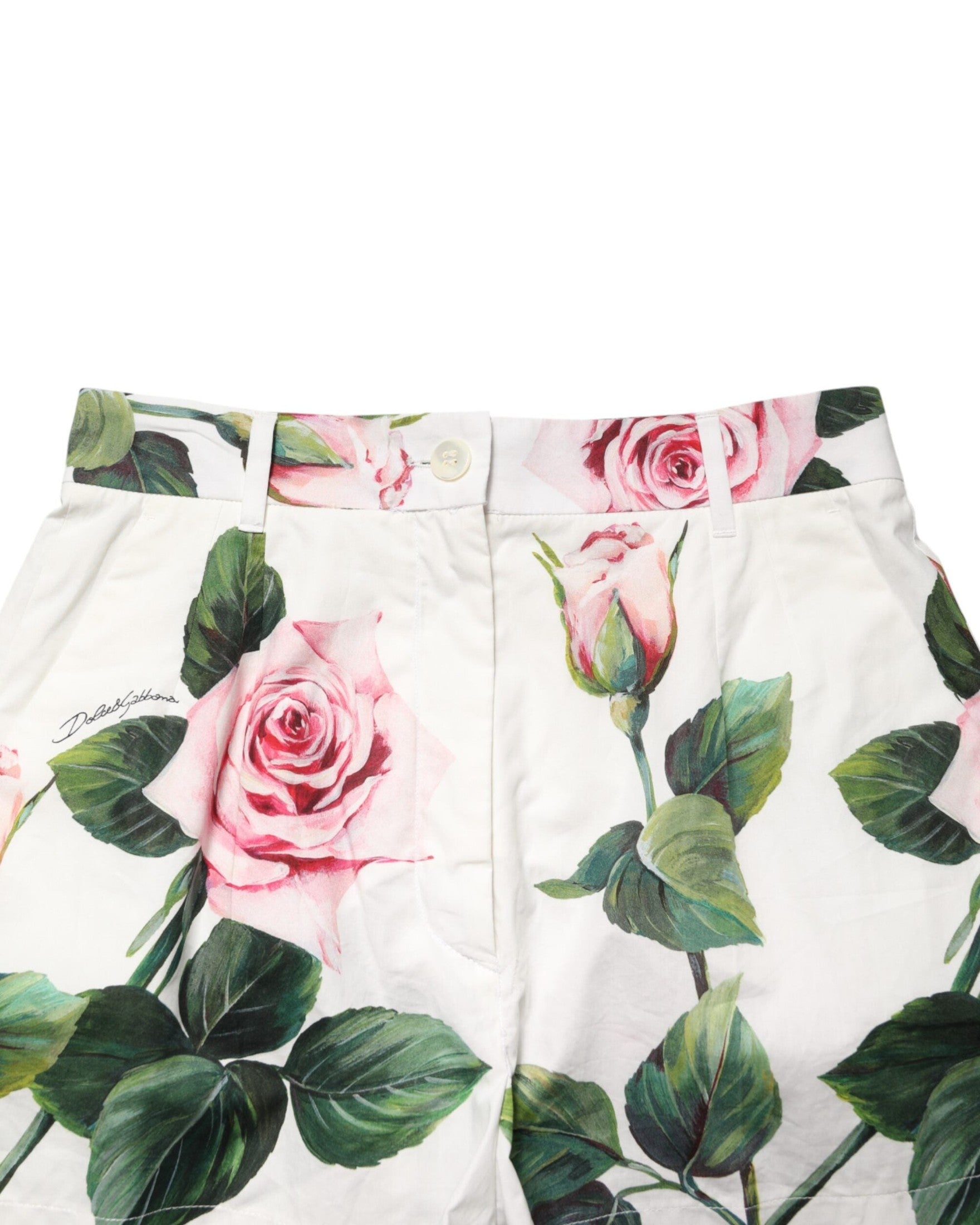 Dolce & Gabbana White Floral Print High Waist Hotpants Short Glam Steals