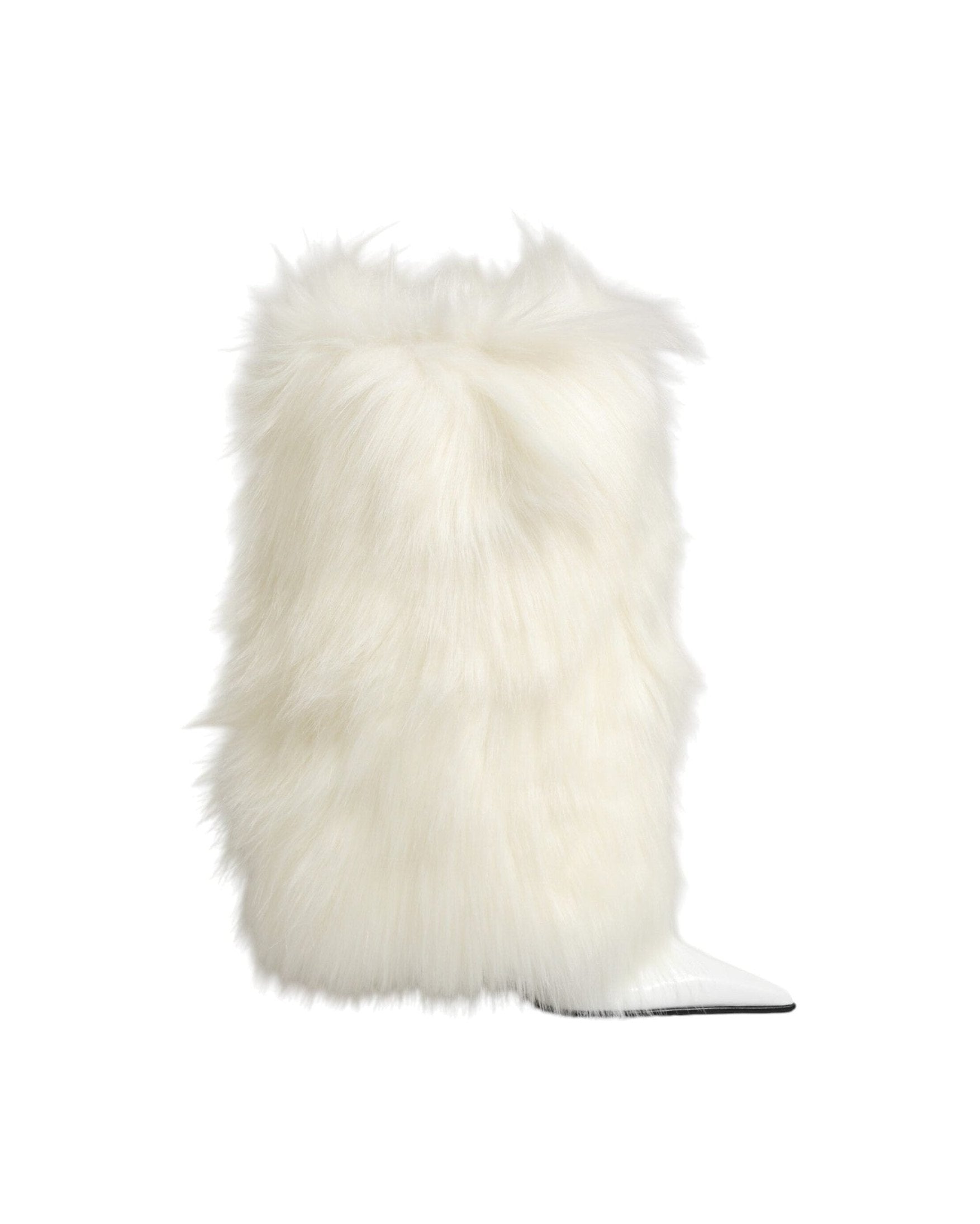 Dolce & Gabbana White Fur Pointed Knee High Stiletto Boots Shoes Glam Steals