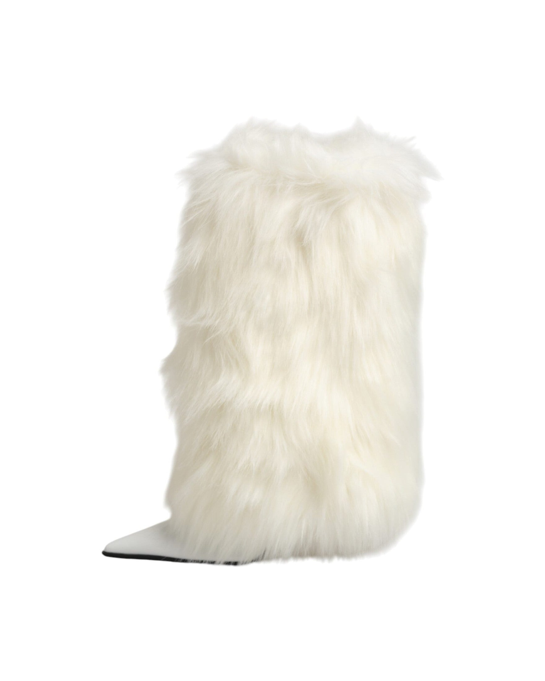 Dolce & Gabbana White Fur Pointed Knee High Stiletto Boots Shoes Glam Steals