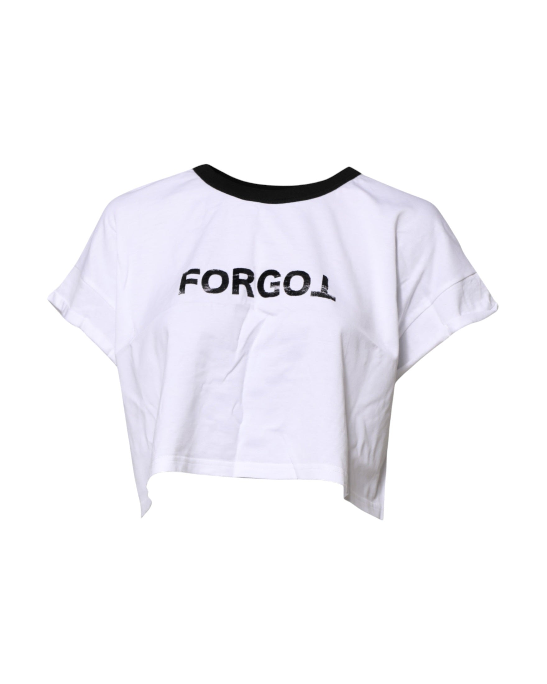 Dolce & Gabbana White Graphic Print Crew Neck Cropped T-shirt Glam Steals