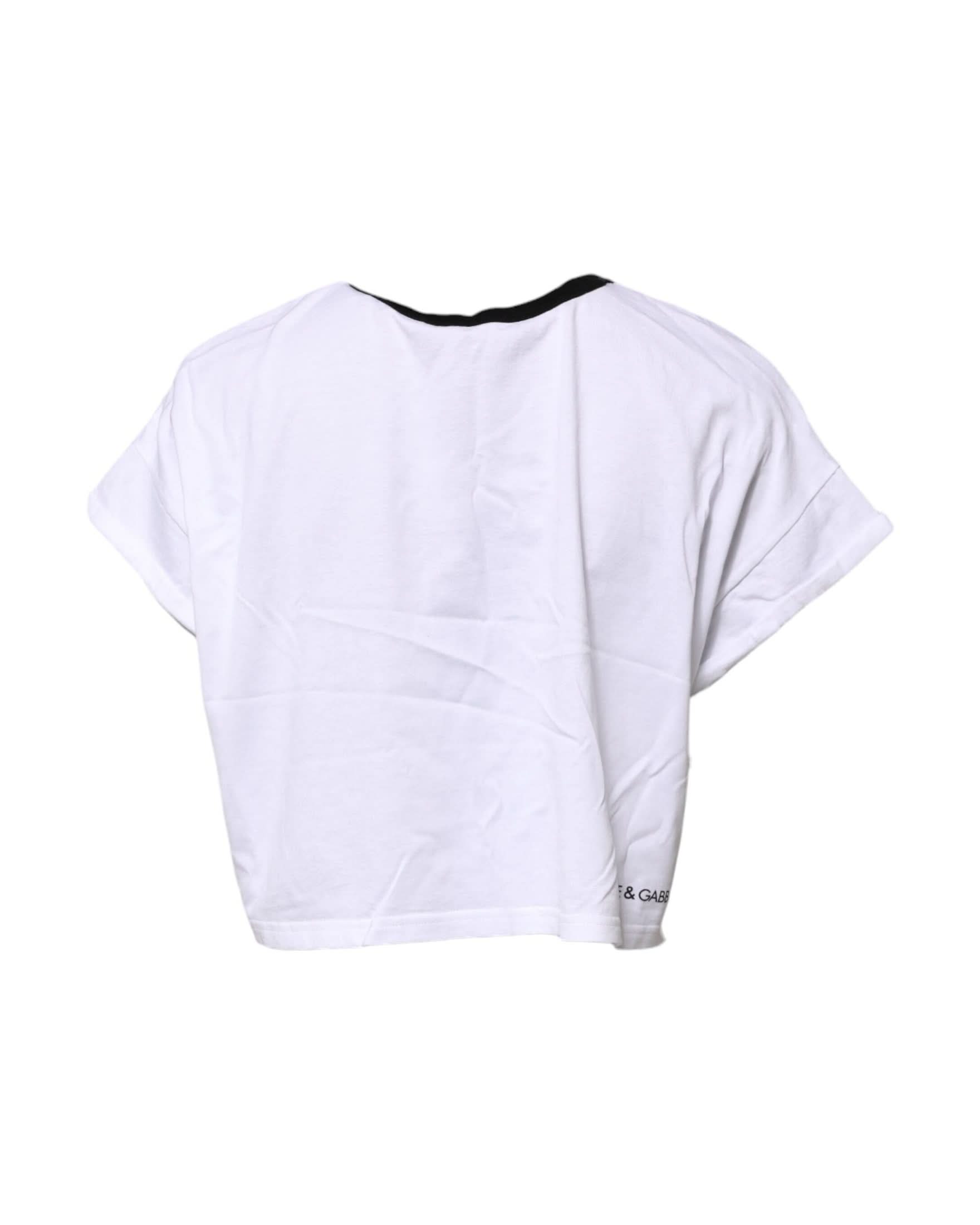 Dolce & Gabbana White Graphic Print Crew Neck Cropped T-Shirt T-Shirts