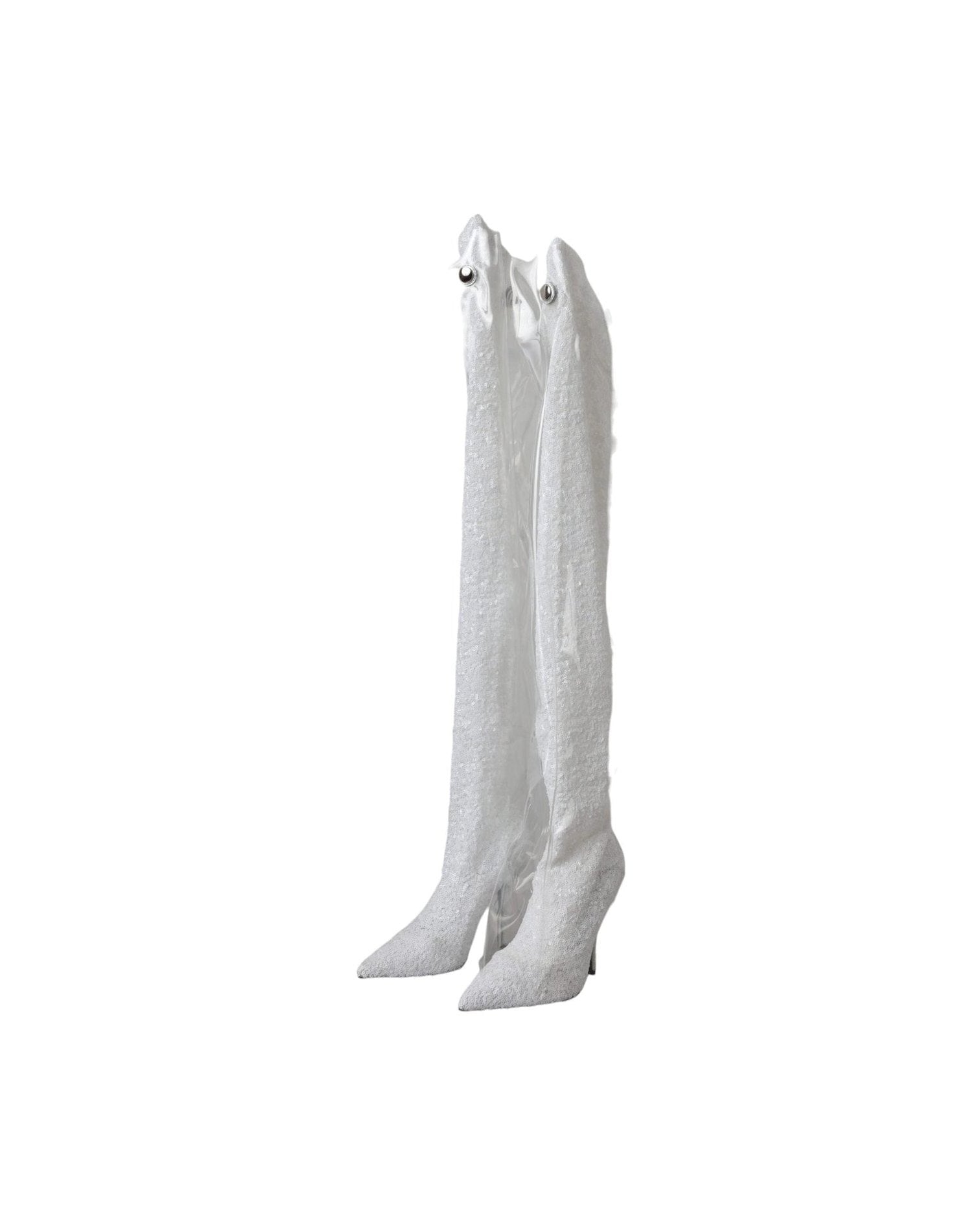 Dolce & Gabbana White Heels Stiletto Knee High Boots Shoes Glam Steals
