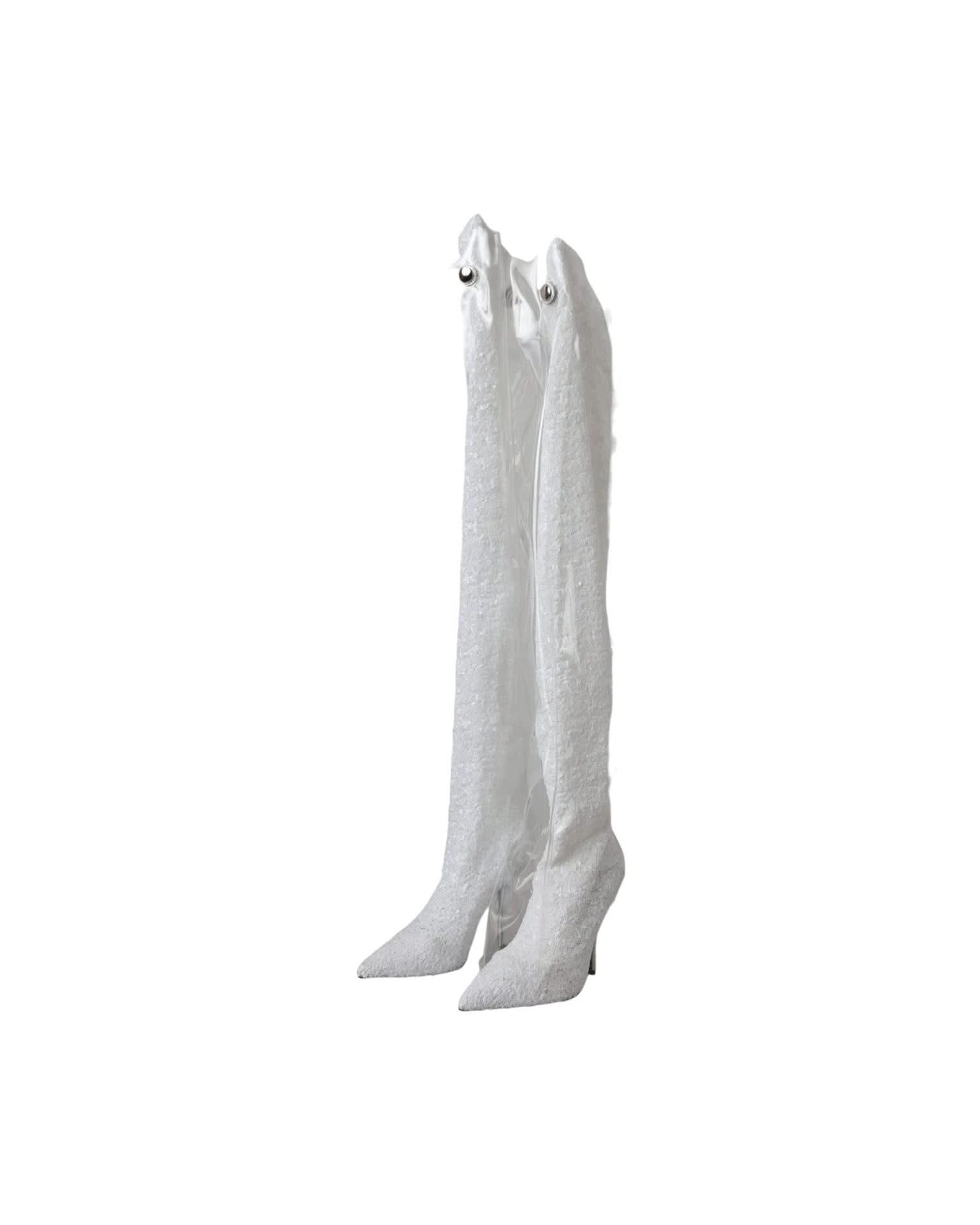 Dolce & Gabbana White Heels Stiletto Knee High Boots Shoes Boots