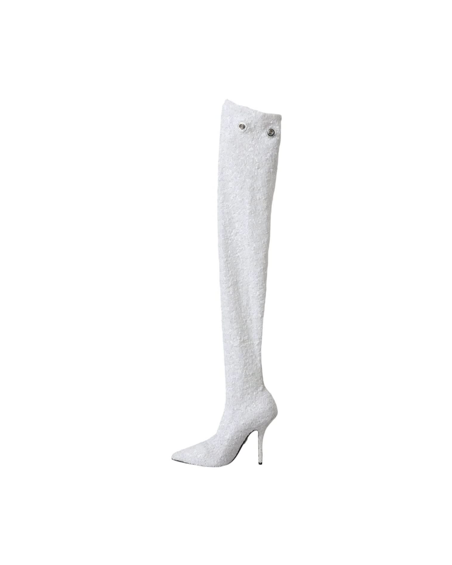 Dolce & Gabbana White Heels Stiletto Knee High Boots Shoes Boots