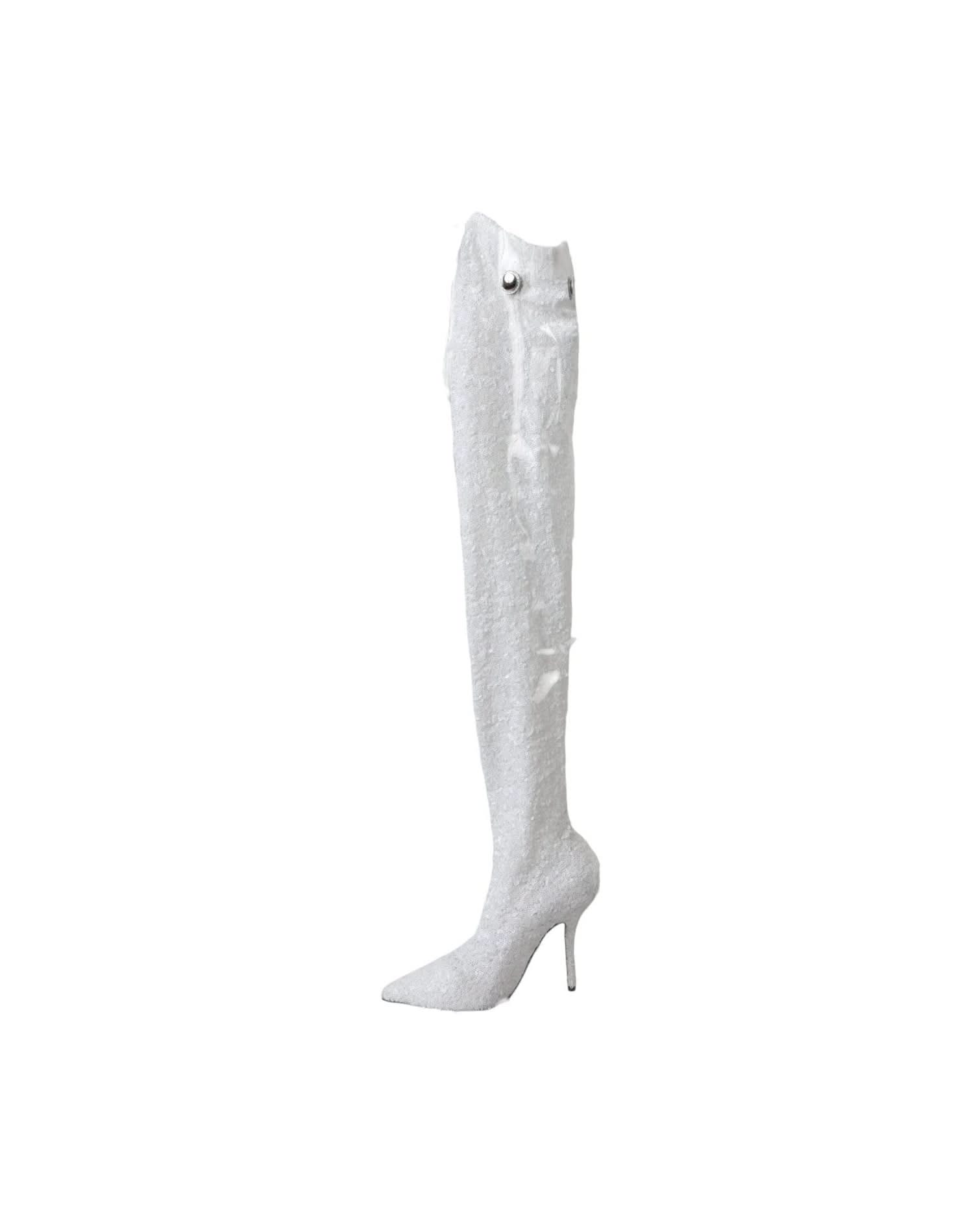 Dolce & Gabbana White Heels Stiletto Knee High Boots Shoes Boots