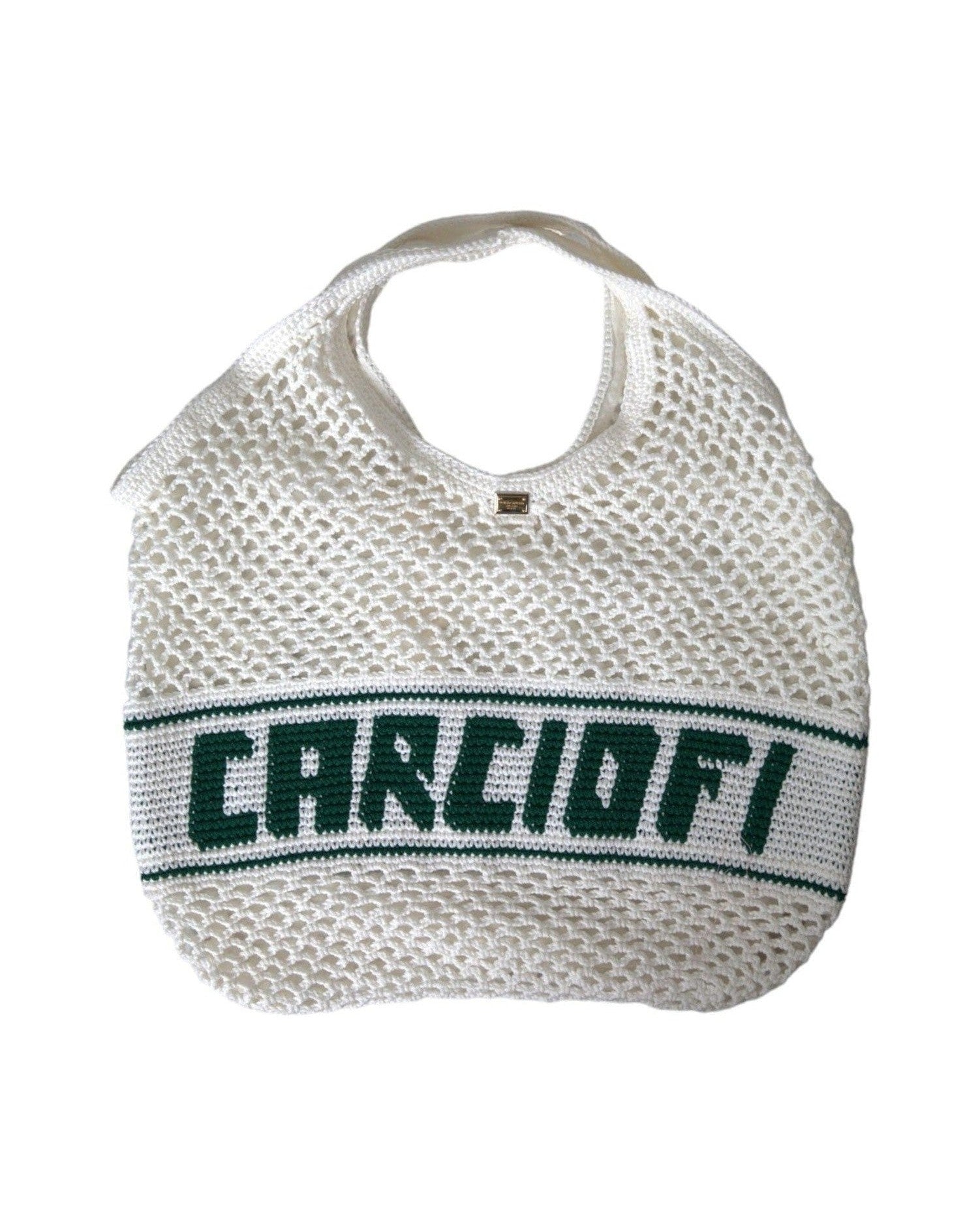 Dolce & Gabbana White Knitted Cotton Logo Shopping Tote Bag Handbags
