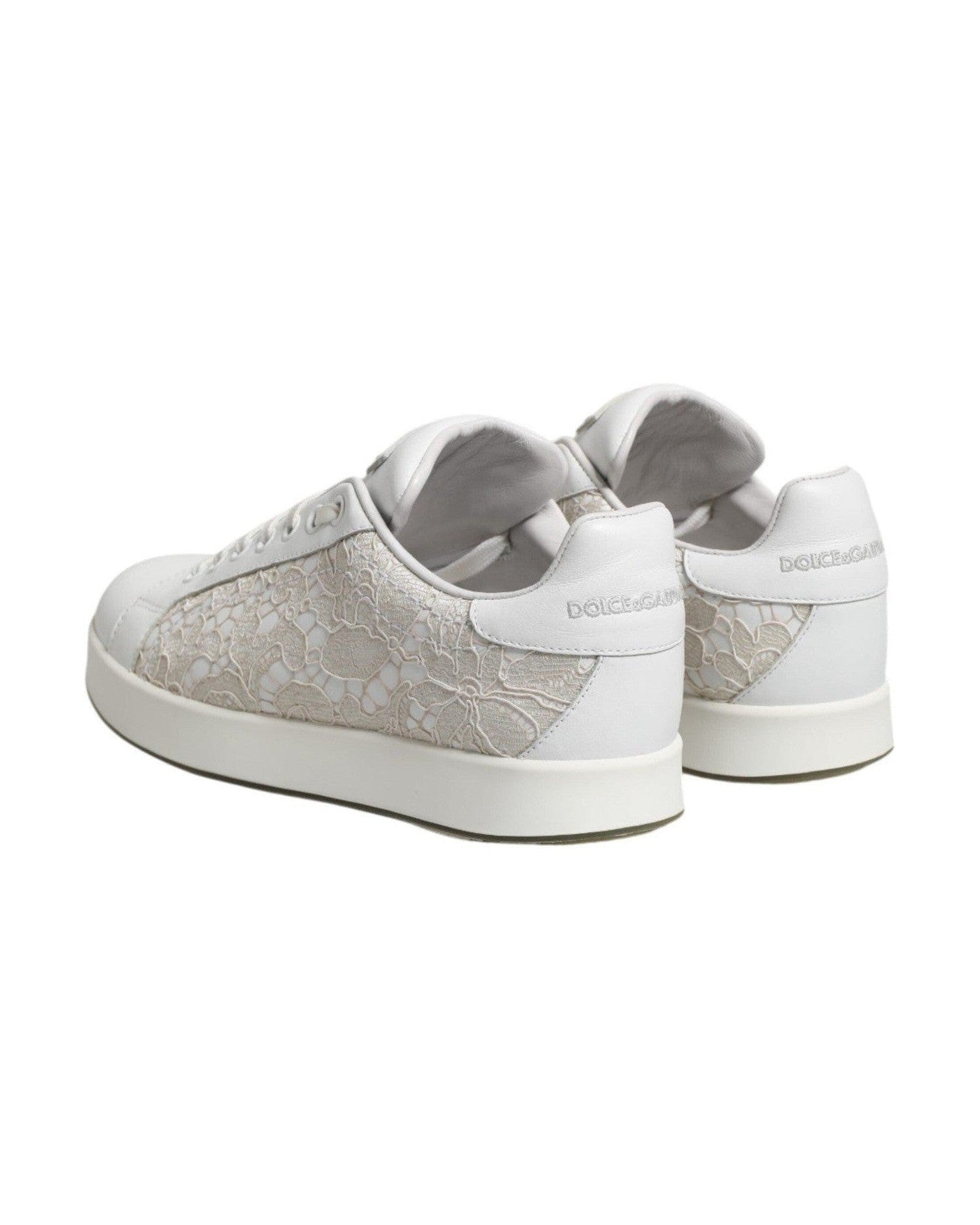 Dolce & Gabbana White Lace Leather Low Top Sneaker Shoes Glam Steals