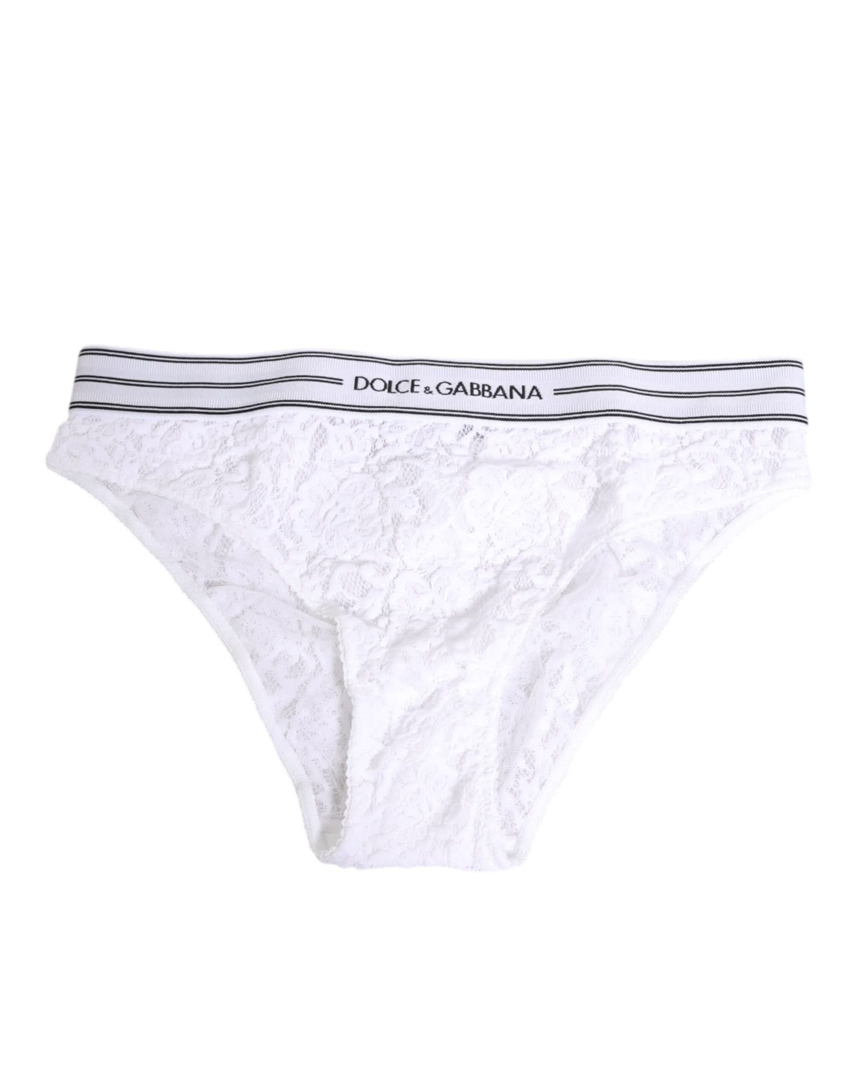 Dolce & Gabbana White Lace Slip Brief Logo Waistband Underwear Briefs