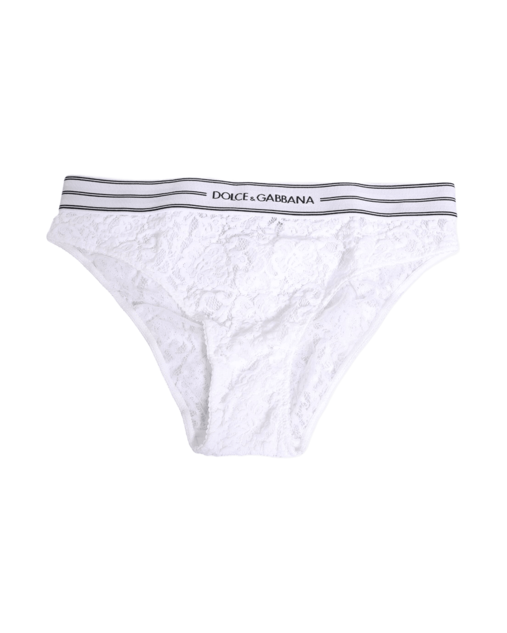 Dolce & Gabbana White Lace Slip Brief Logo Waistband Underwear Briefs