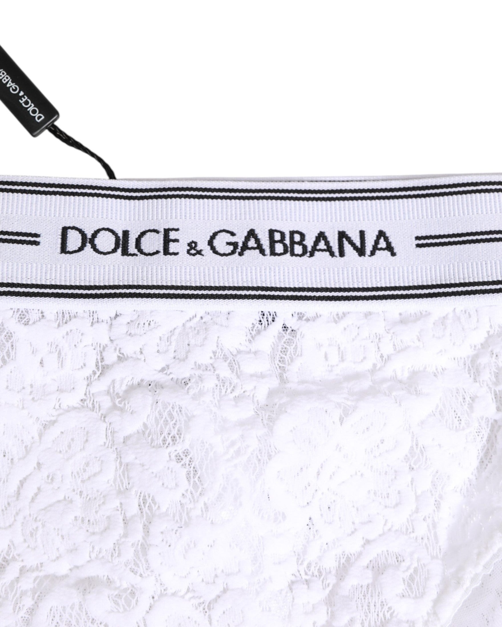 Dolce & Gabbana White Lace Slip Brief Logo Waistband Underwear Glam Steals