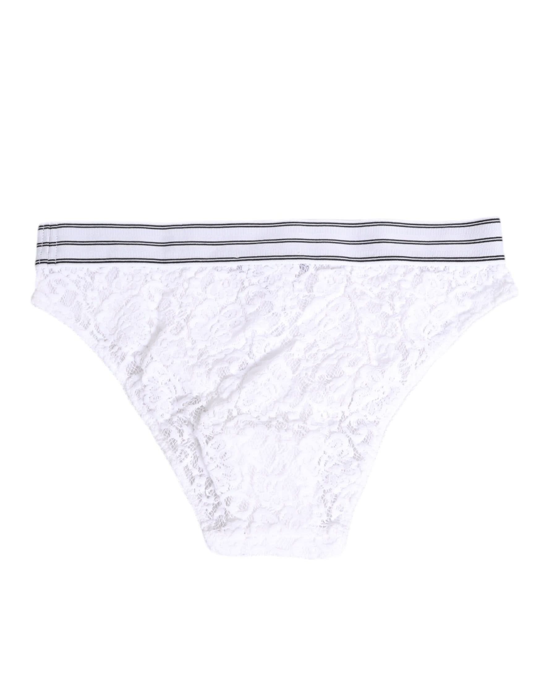 Dolce & Gabbana White Lace Slip Brief Logo Waistband Underwear Briefs