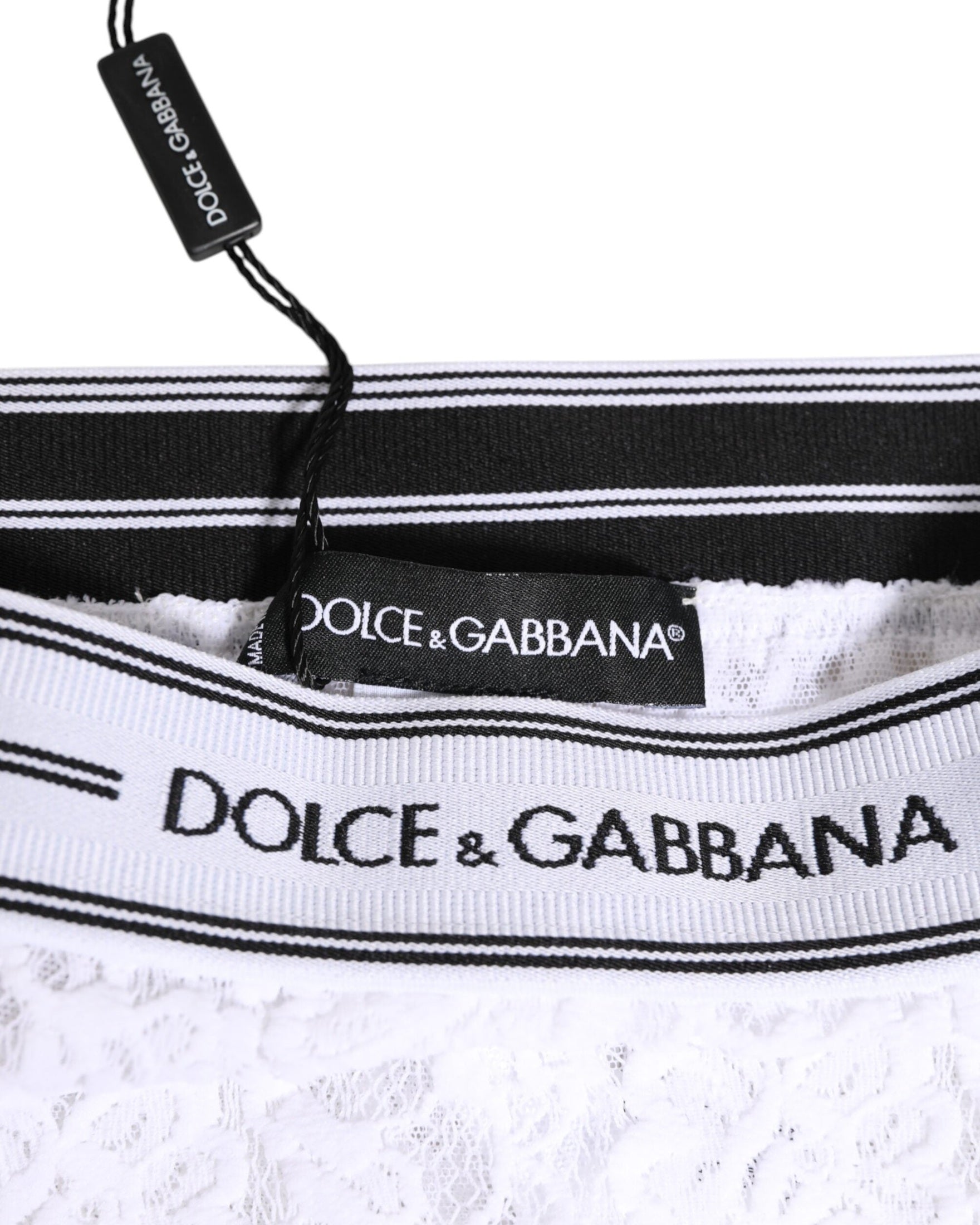 Dolce & Gabbana White Lace Slip Brief Logo Waistband Underwear Glam Steals