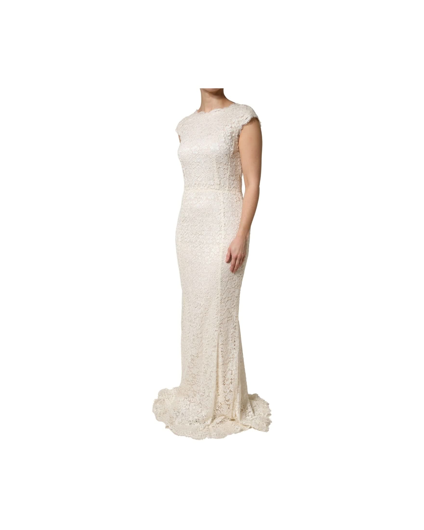 Dolce & Gabbana White Lace Viscose Sheath Long Gown Dress