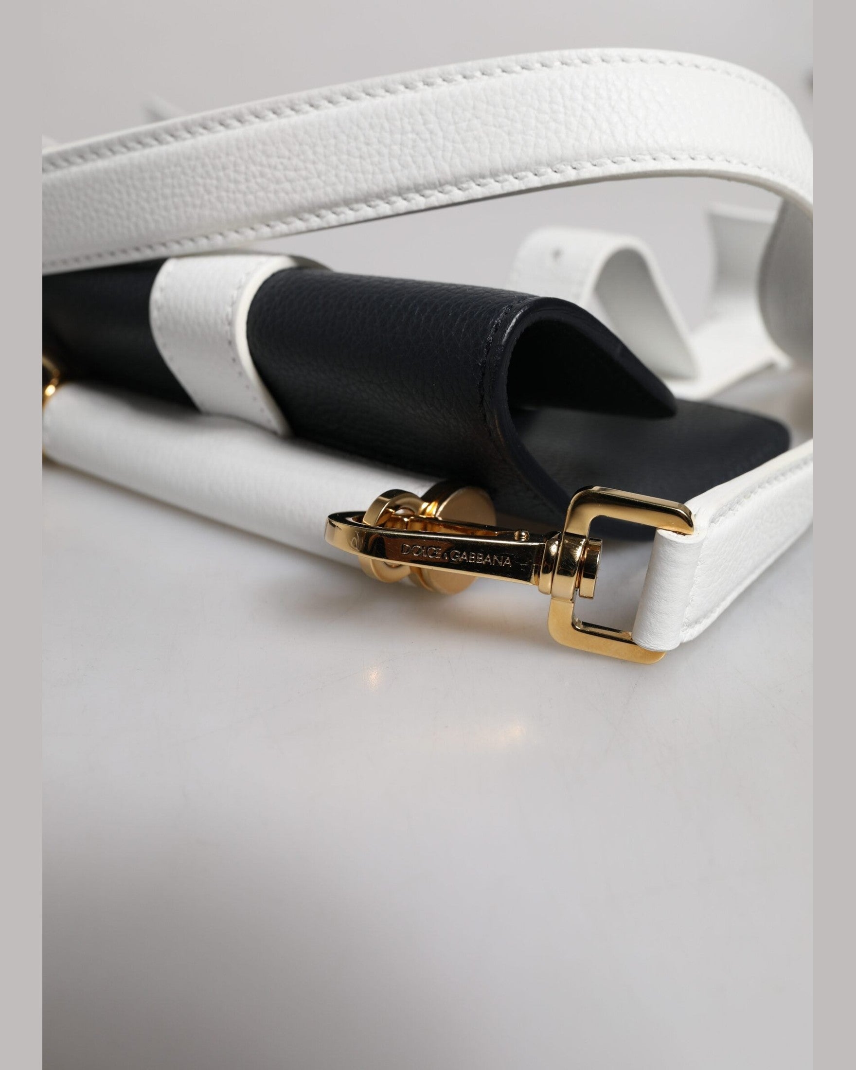 Dolce & Gabbana White Leather Blue Calfskin Crossbody Shoulder Bag Glam Steals