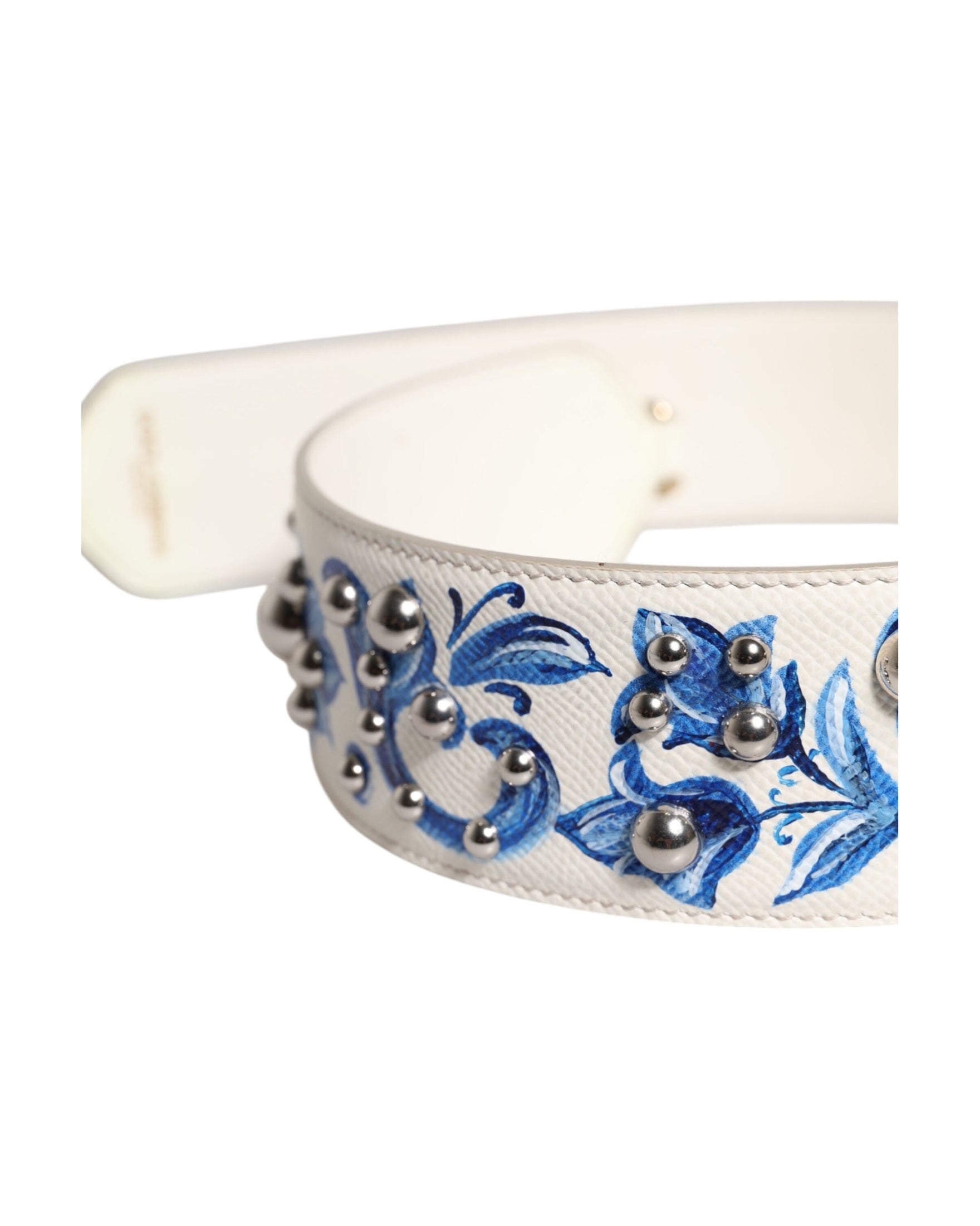 Dolce & Gabbana White Leather Blue Floral Stud Shoulder Strap Glam Steals
