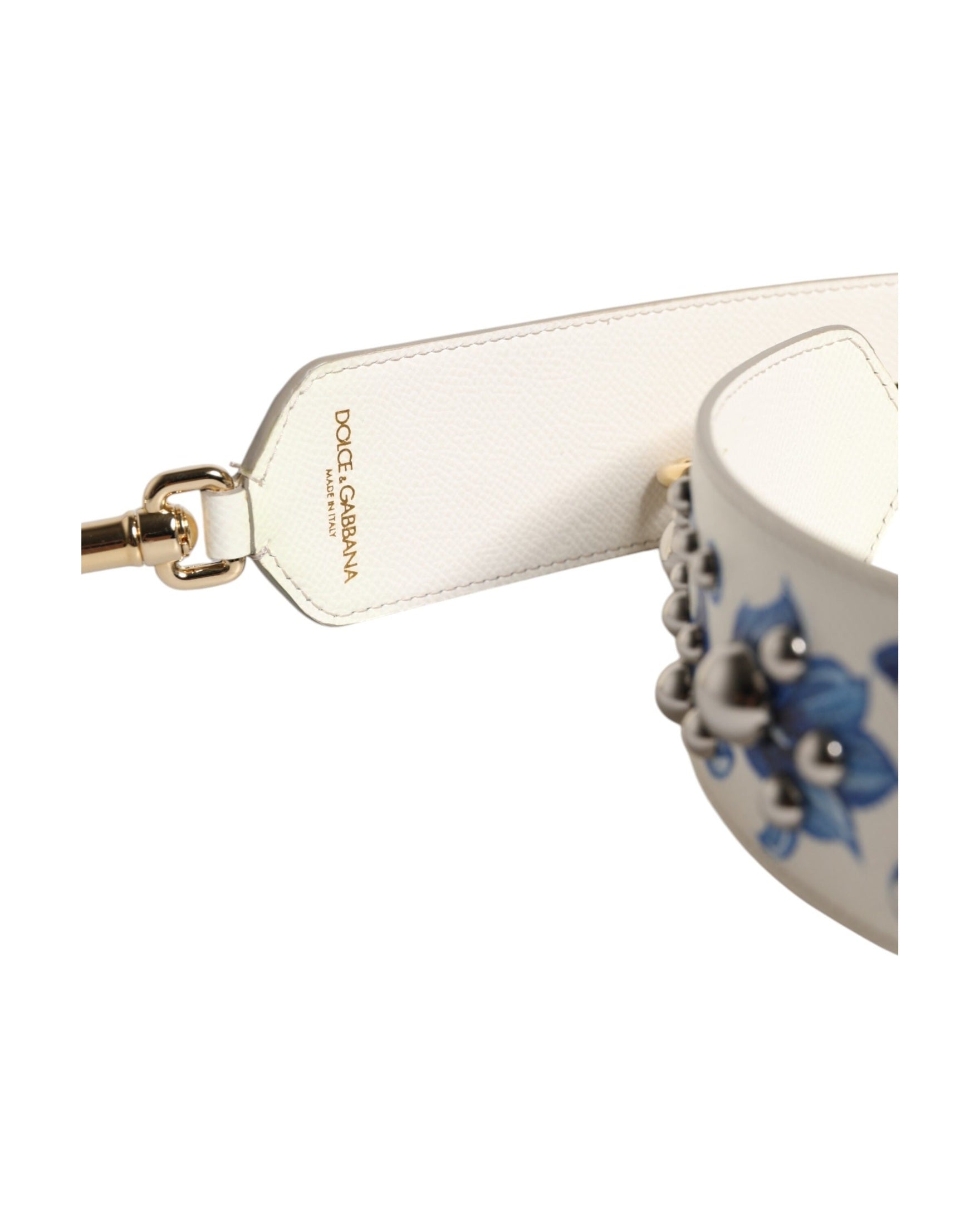 Dolce & Gabbana White Leather Blue Floral Stud Shoulder Strap Glam Steals