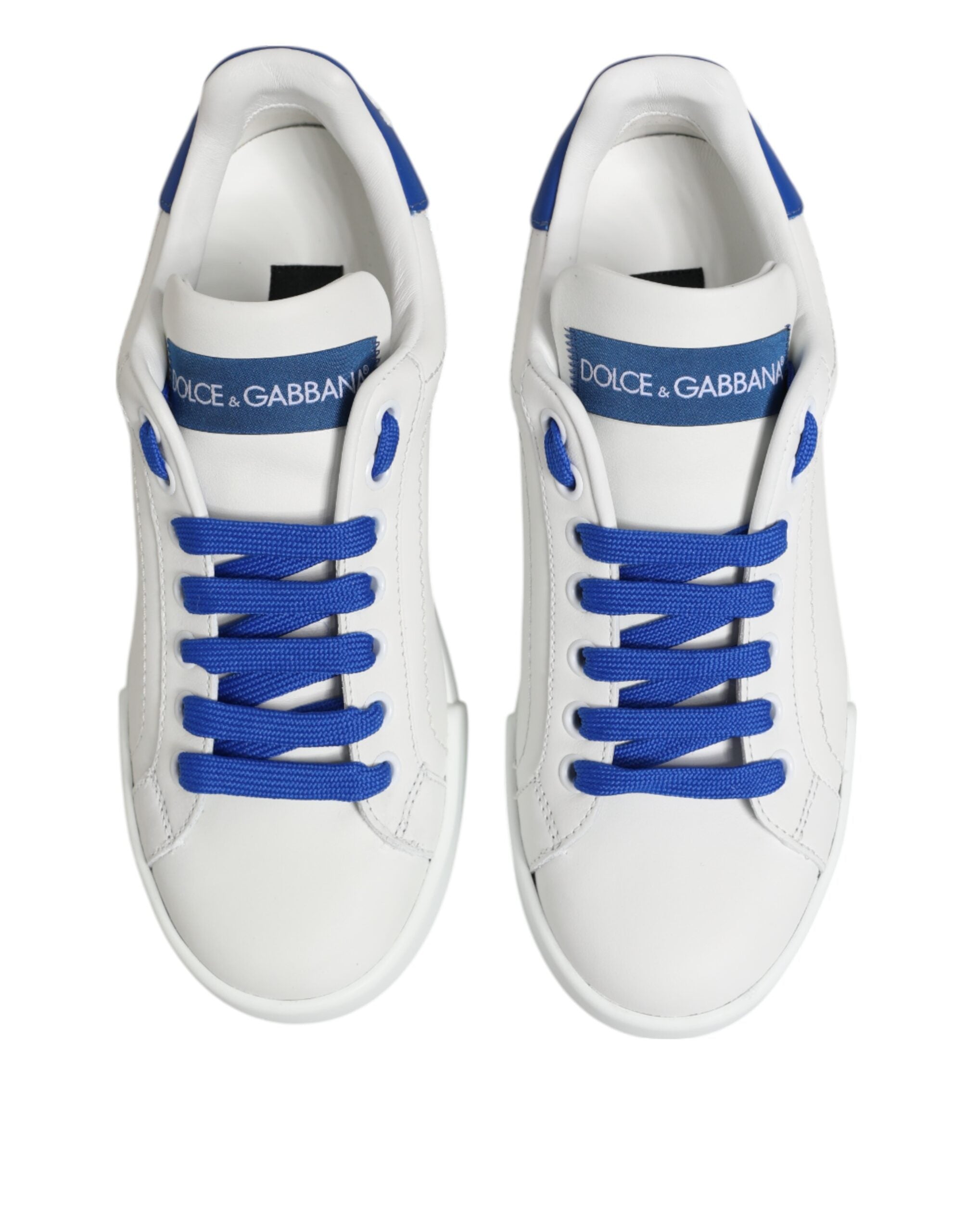 Dolce & Gabbana White Leather Blue Low Top Sneakers Shoes Glam Steals