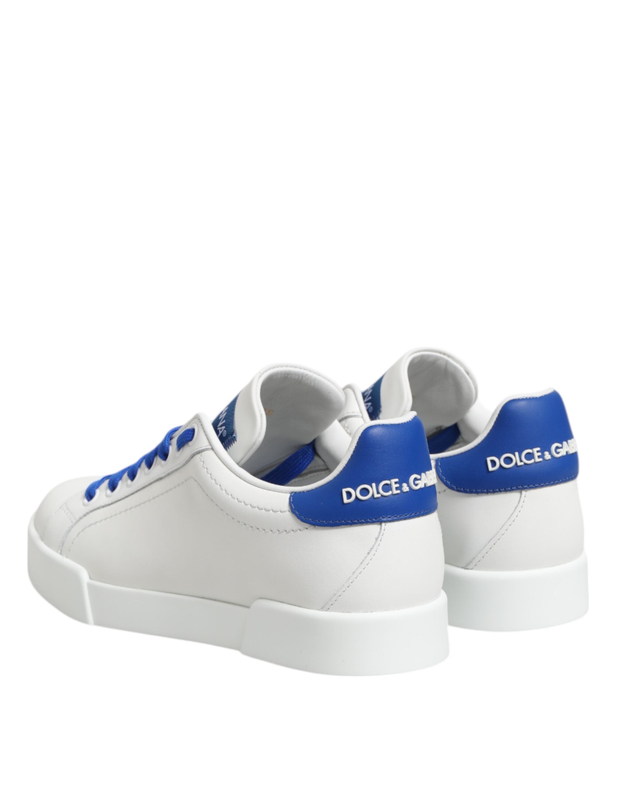 Dolce & Gabbana White Leather Blue Low Top Sneakers Shoes Glam Steals