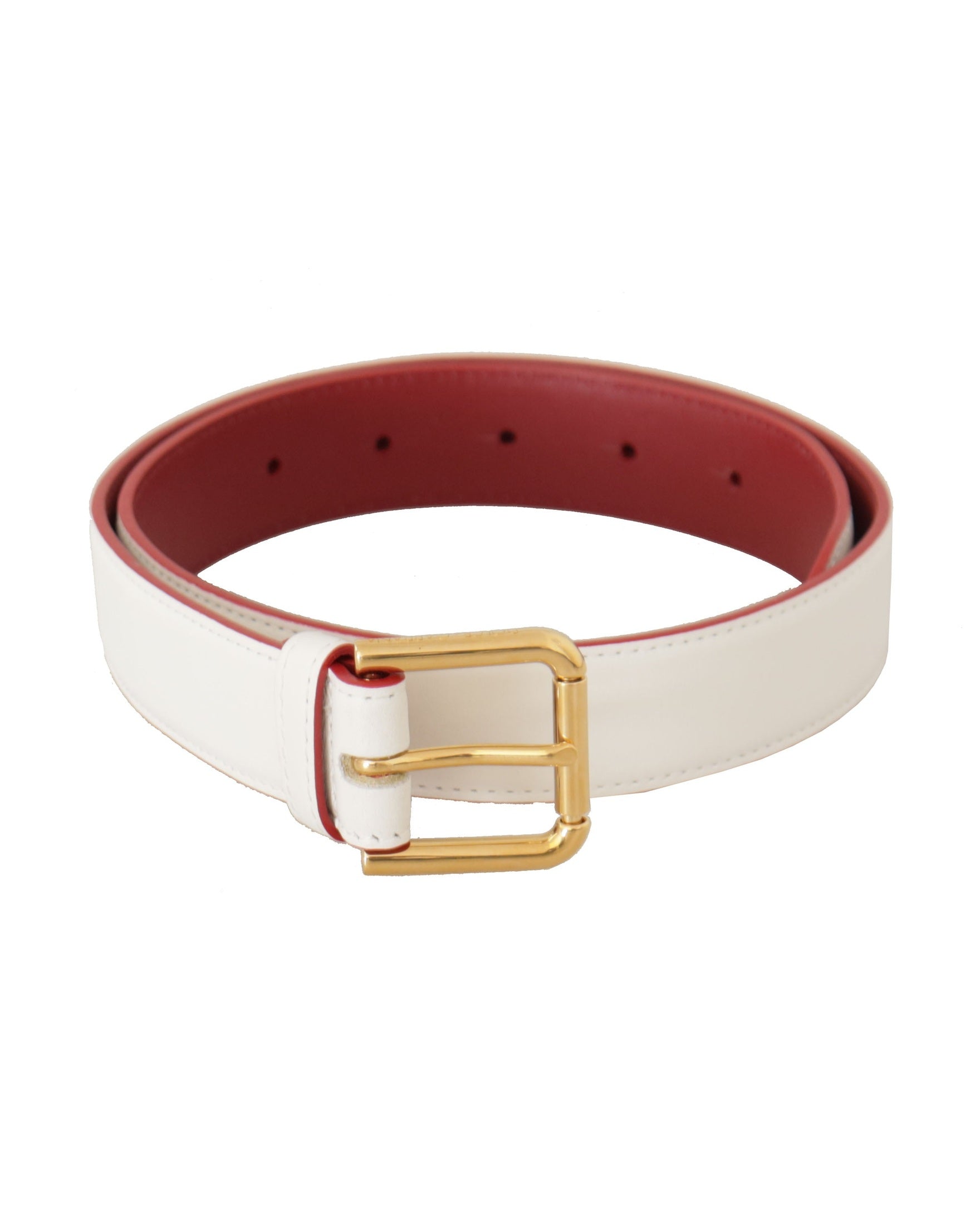 Dolce & Gabbana White Leather Calf Two Toned Gold Metal Buckle Belt Belts