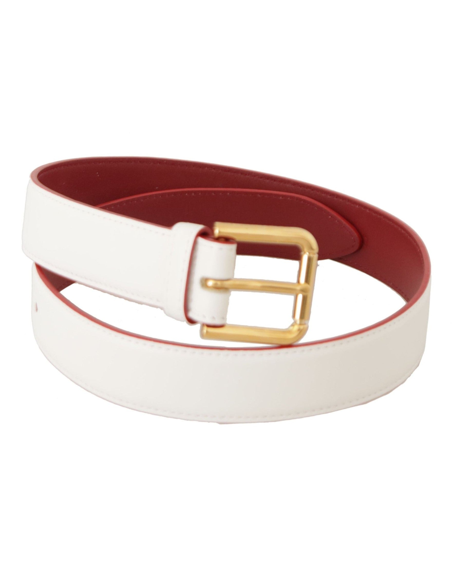 Dolce & Gabbana White Leather Calf Two Toned Gold Metal Buckle Belt Belts