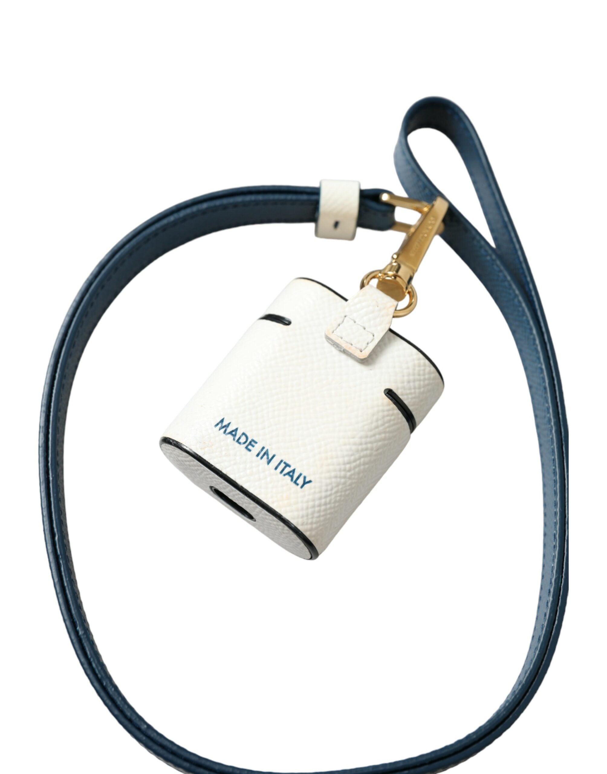 Dolce & Gabbana White Leather Chic Airpods Case In Blue Glam Steals