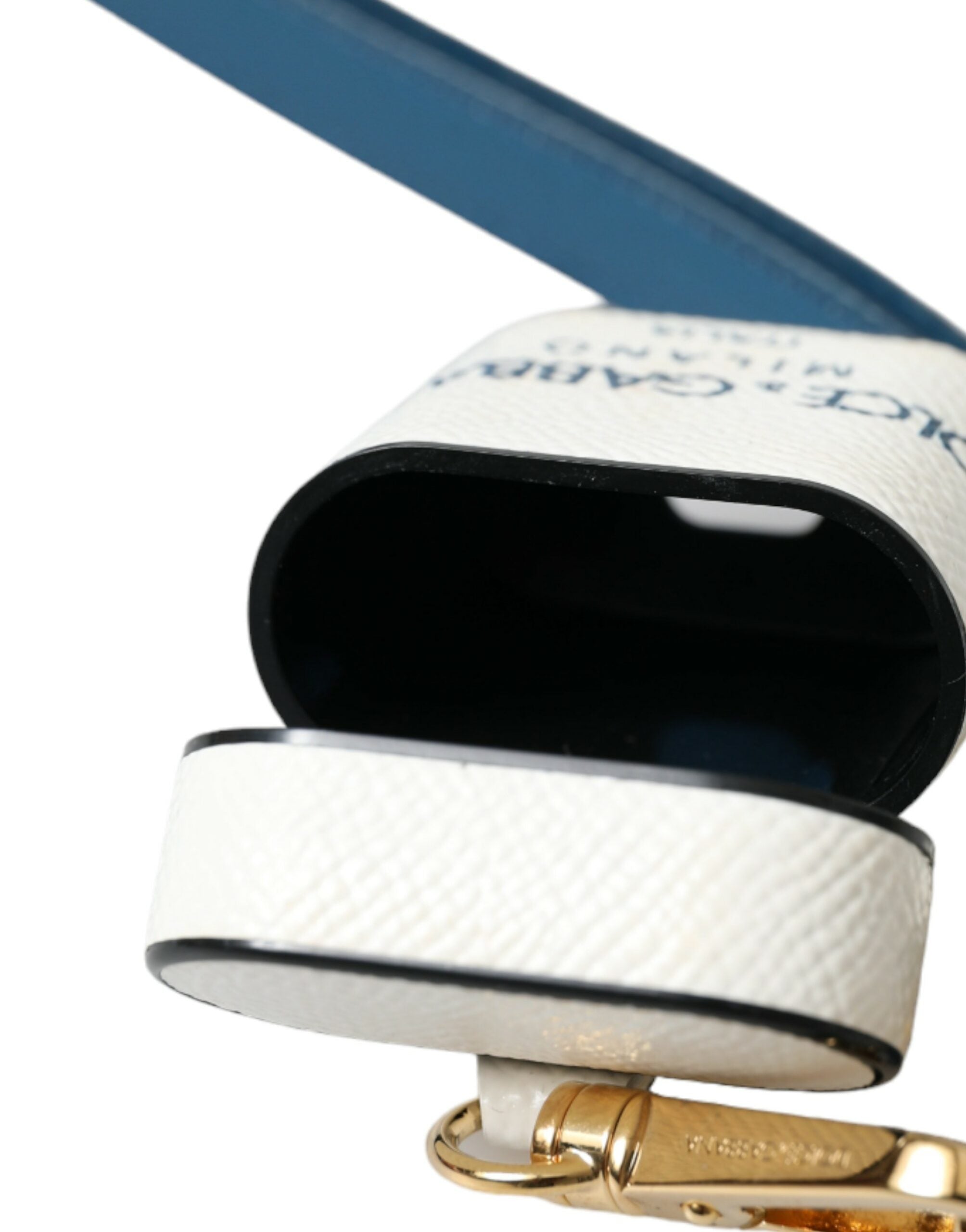 Dolce & Gabbana White Leather Chic Airpods Case In Blue Glam Steals