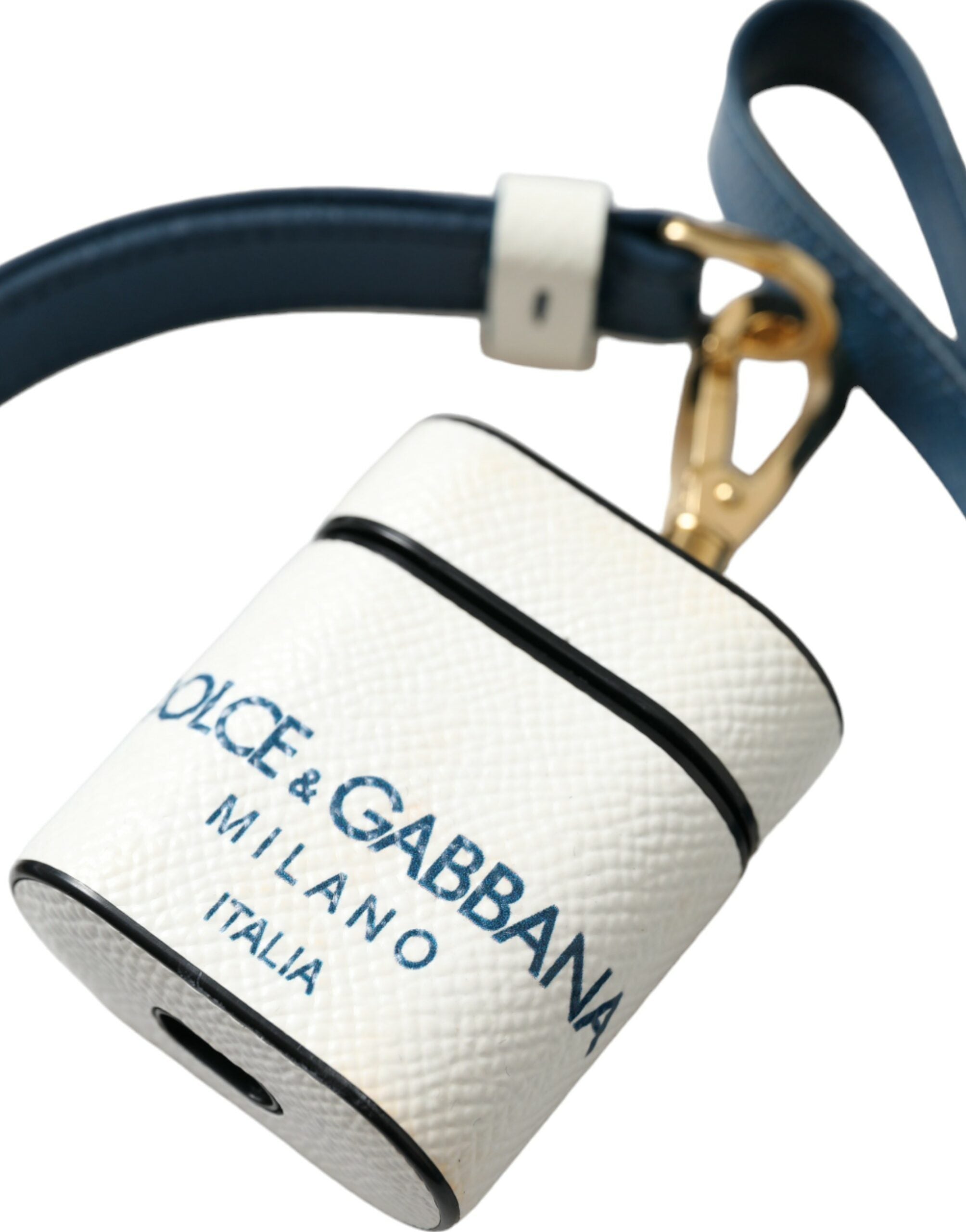 Dolce & Gabbana White Leather Chic Airpods Case In Blue Glam Steals