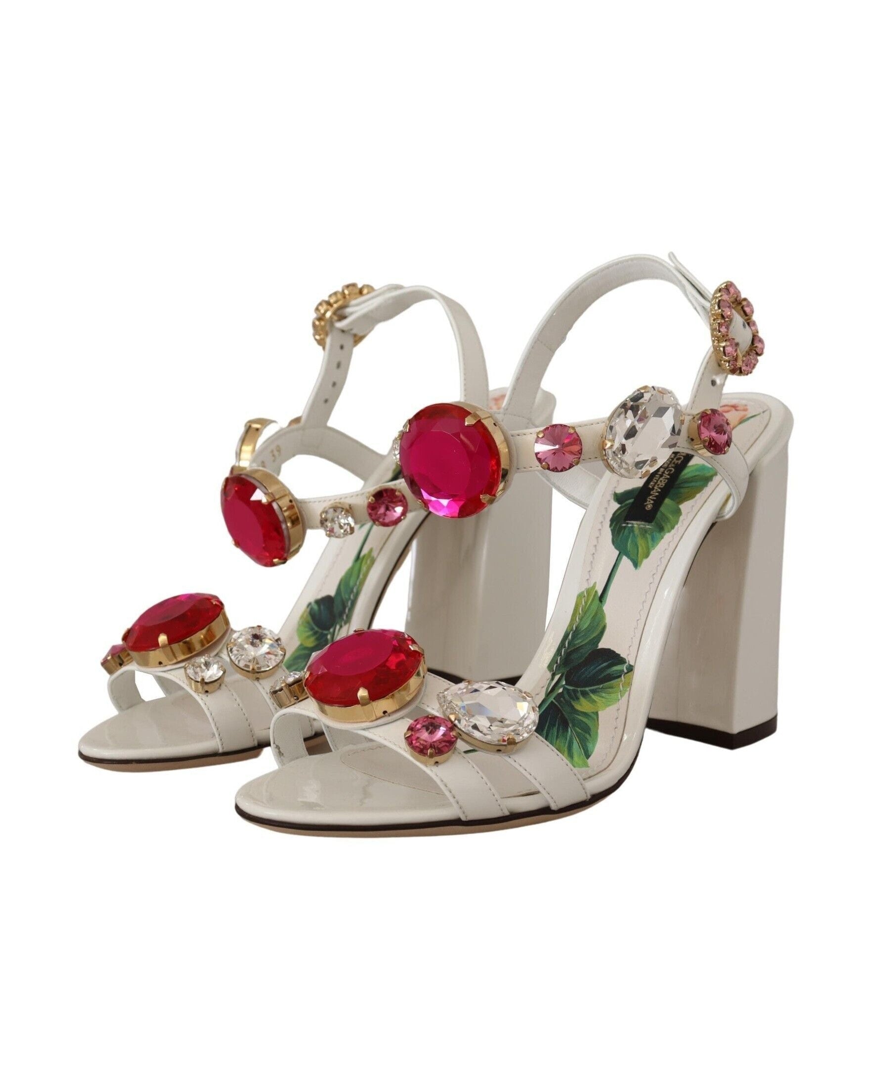 Dolce & Gabbana White Leather Crystal Keira Heels Heels
