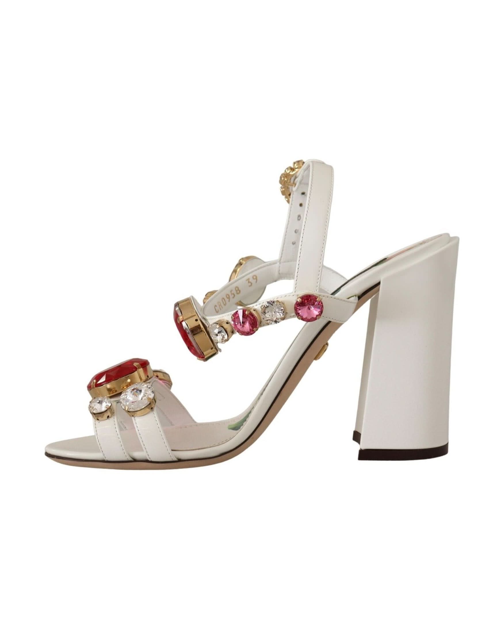 Dolce & Gabbana White Leather Crystal Keira Heels Heels